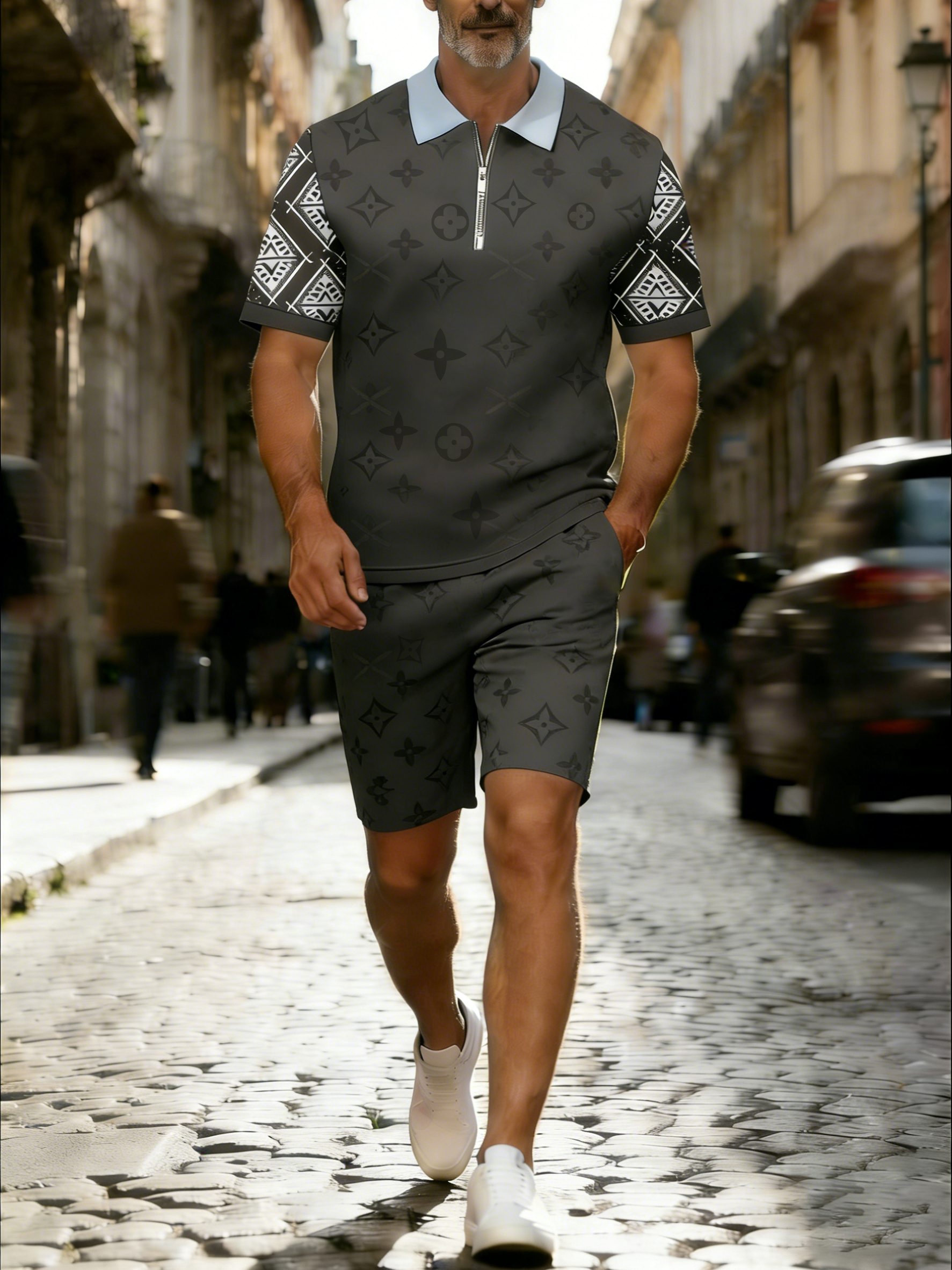 Men's Colorblock Summer Round Neck Set