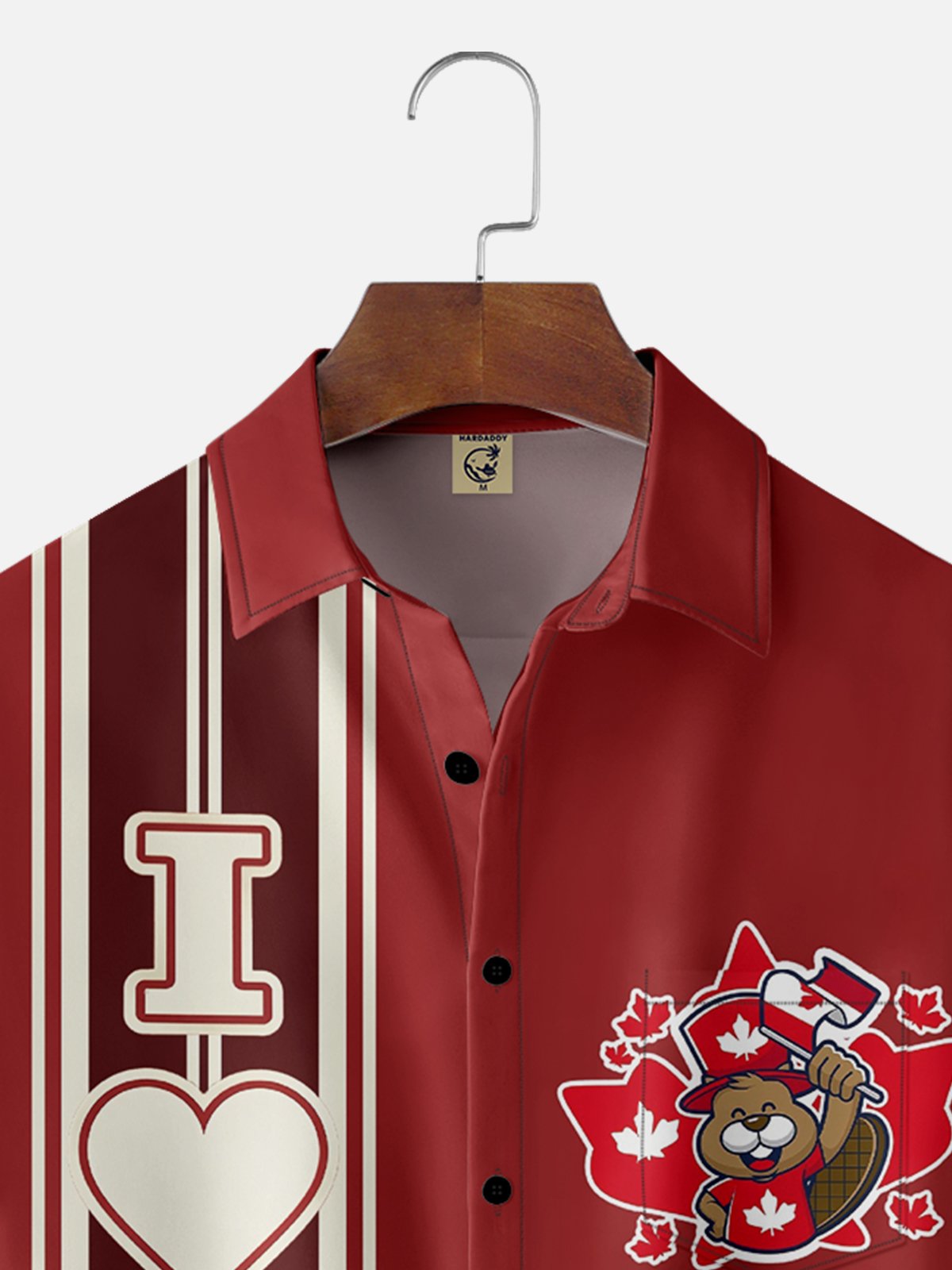 Moisture-wicking "I Love Canada" Art Canada Day Chest Pocket Bowling Shirt