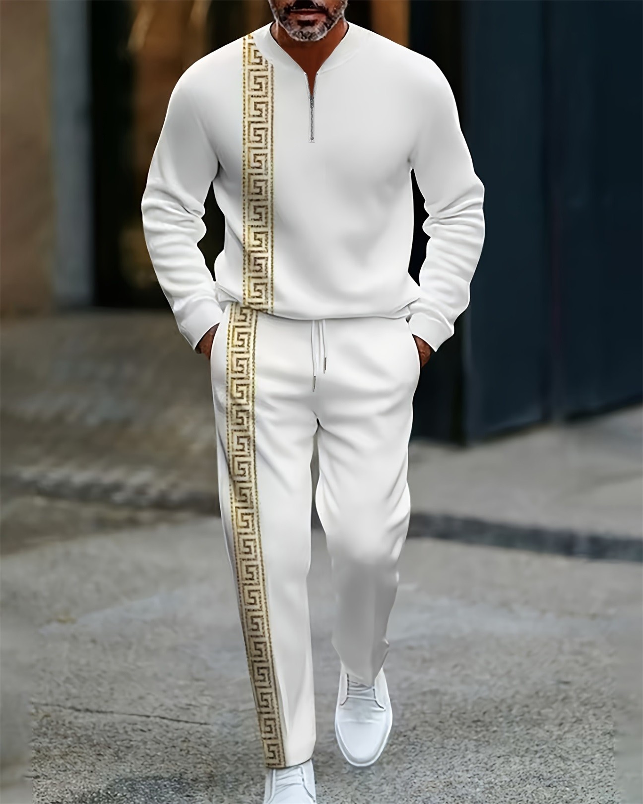 Men's Luxurious Printed Long Sleeve Trousers Suit 039