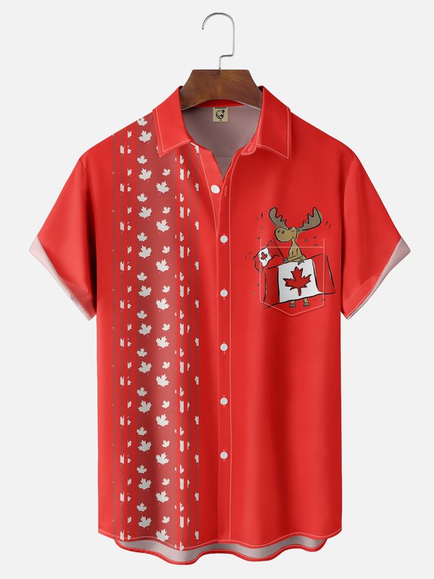 Moisture-wicking Canada Day Art Chest Pocket Bowling Shirt