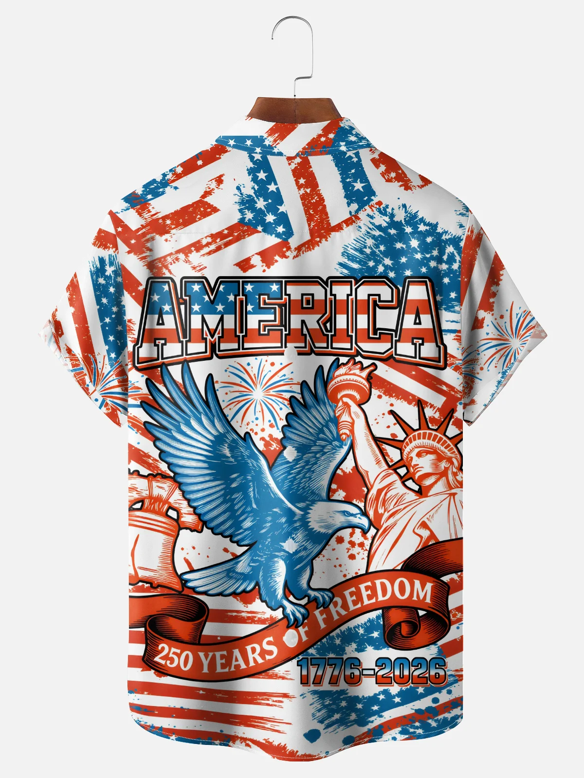 Moisture Wicking American Flag Statue of Liberty American Eagle 250th Anniversary Chest Pocket Holiday Shirt
