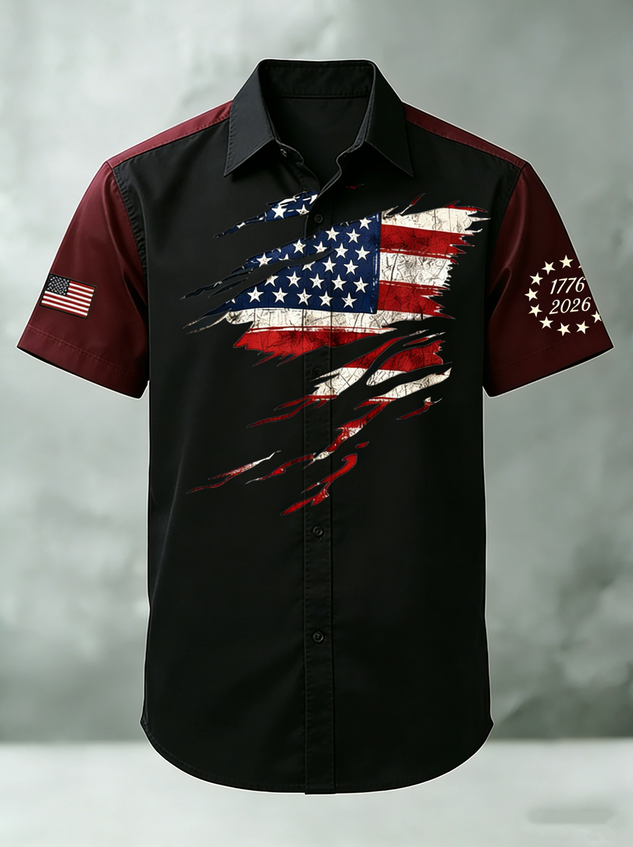 Moisture-wicking American Flag Chest Pocket Casual Shirt