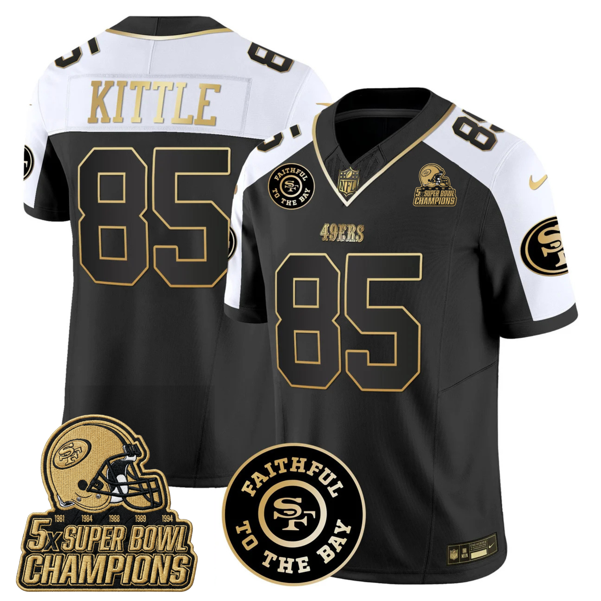49ers Faithful To The Bay & 5x Champions Gold Patch Vapor Jersey - All Stitched
