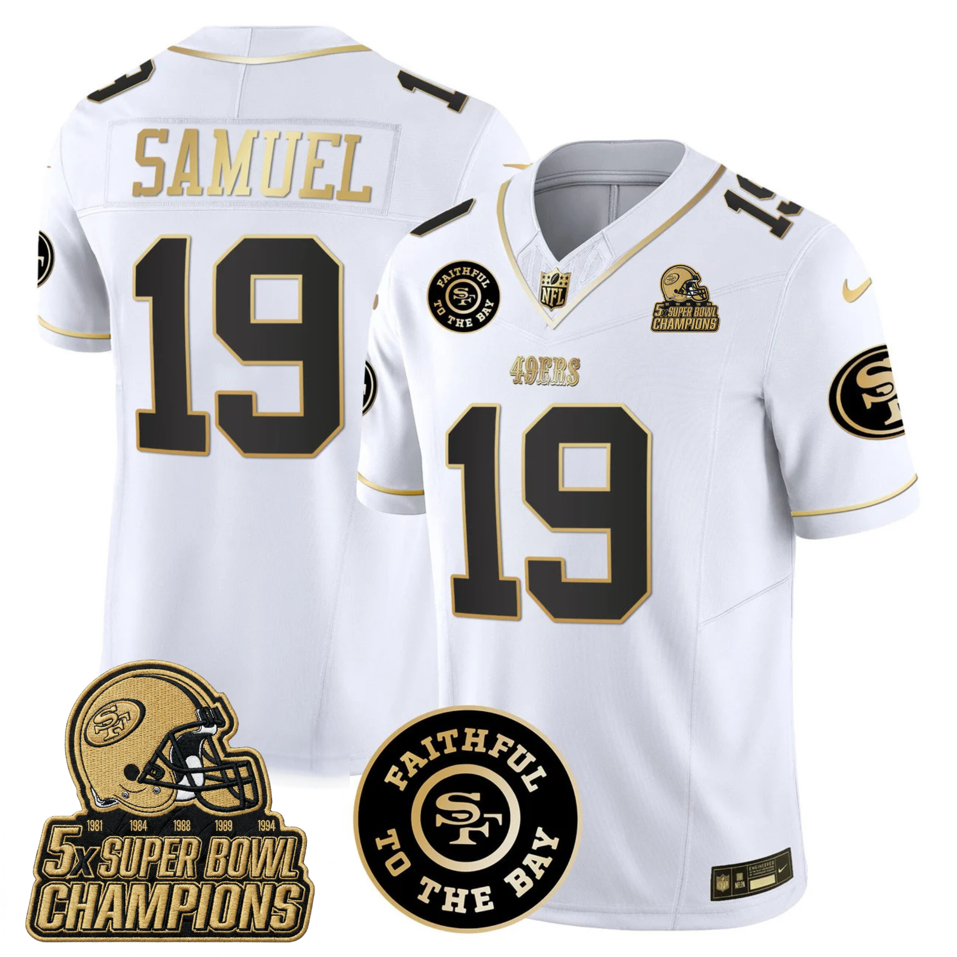 49ers Faithful To The Bay & 5x Champions Gold Patch Vapor Jersey - All Stitched