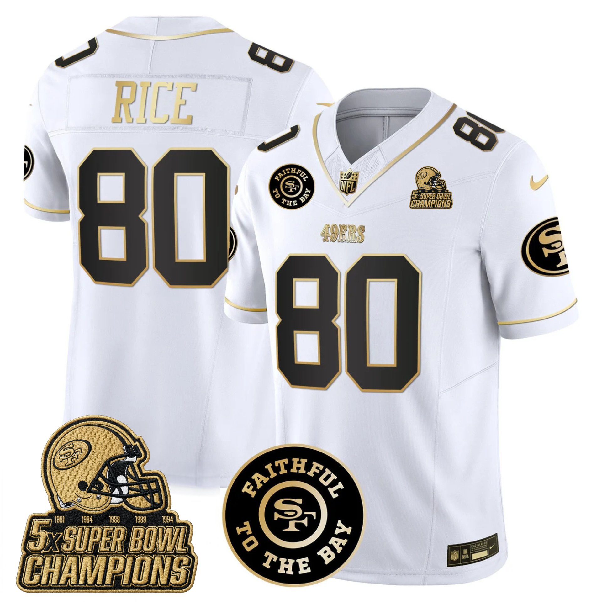 49ers Faithful To The Bay & 5x Champions Gold Patch Vapor Jersey - All Stitched