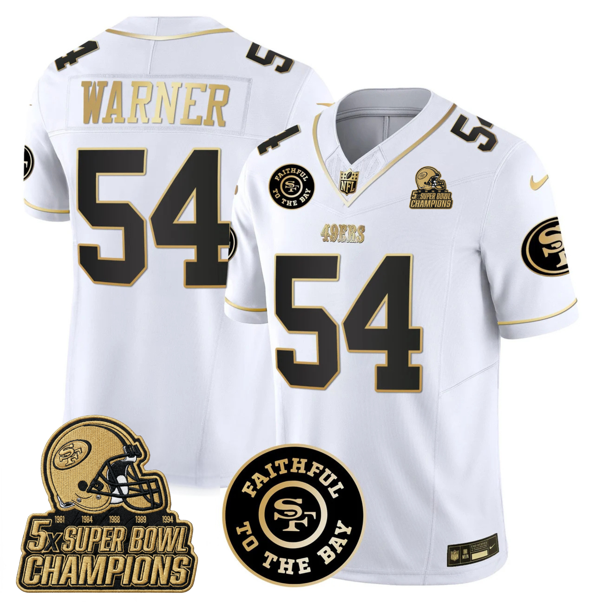 49ers Faithful To The Bay & 5x Champions Gold Patch Vapor Jersey - All Stitched