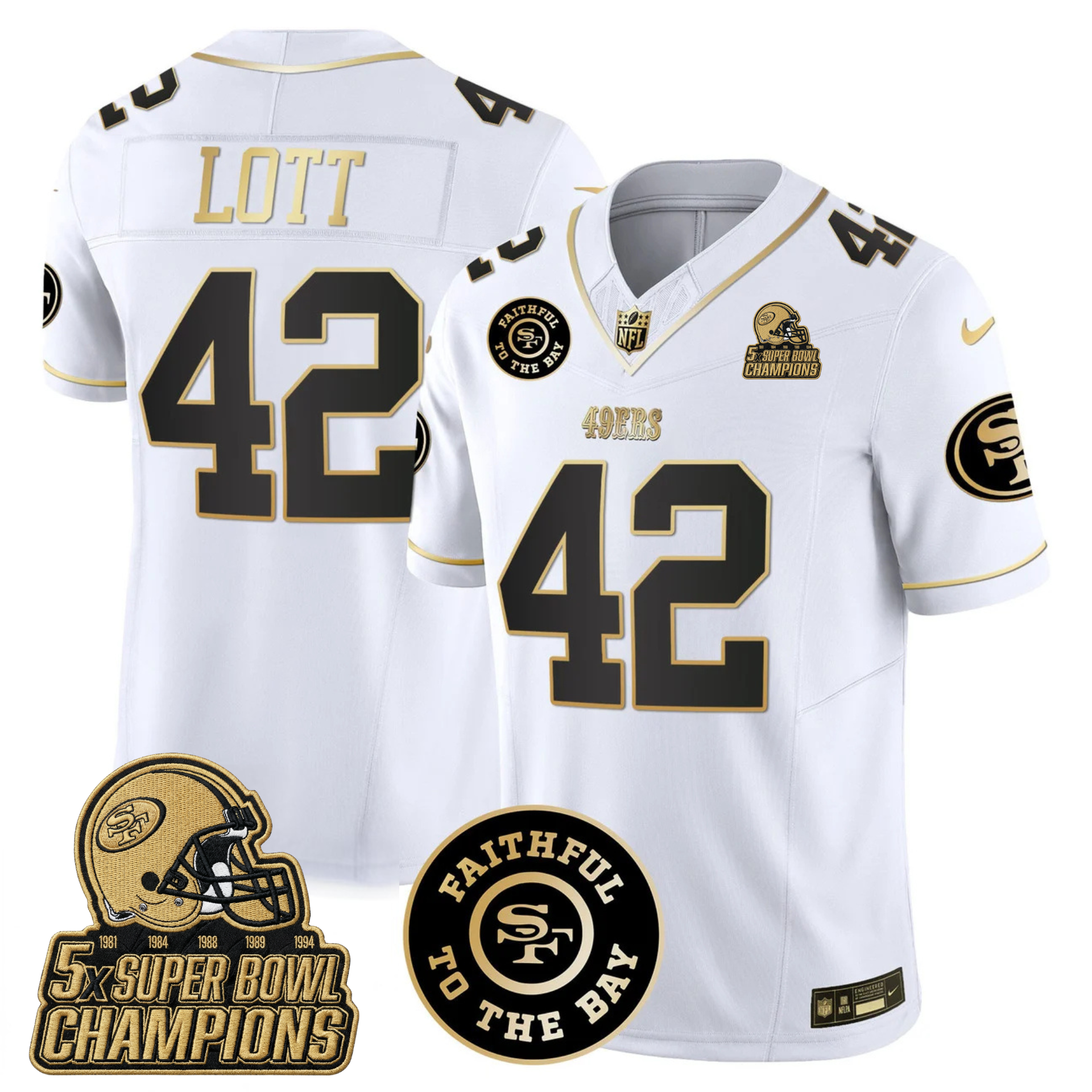 49ers Faithful To The Bay & 5x Champions Gold Patch Vapor Jersey - All Stitched