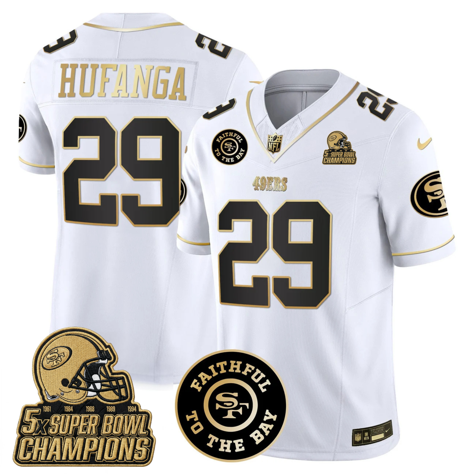 49ers Faithful To The Bay & 5x Champions Gold Patch Vapor Jersey - All Stitched