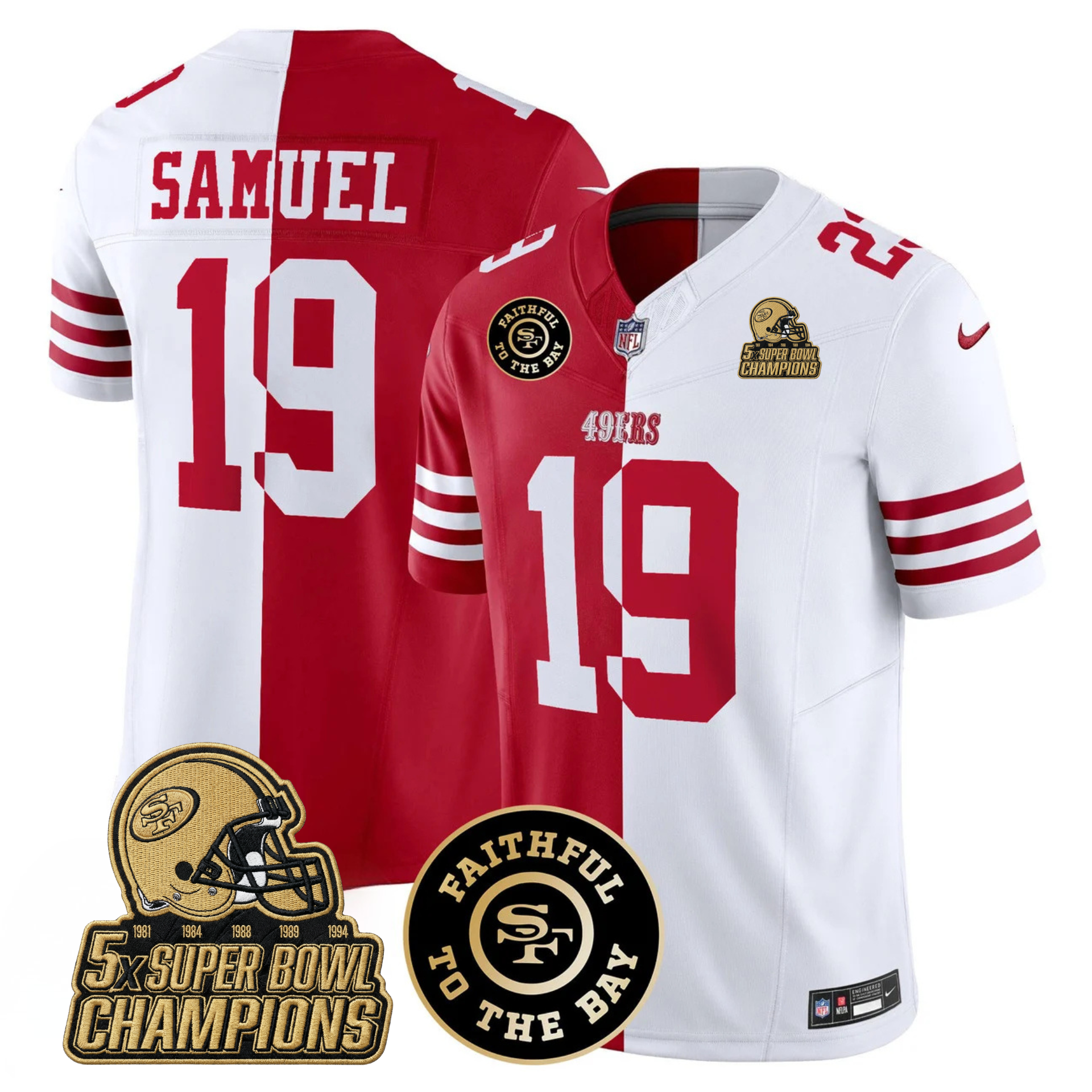 49ers Faithful To The Bay & 5x Champions Gold Patch Vapor Jersey - All Stitched