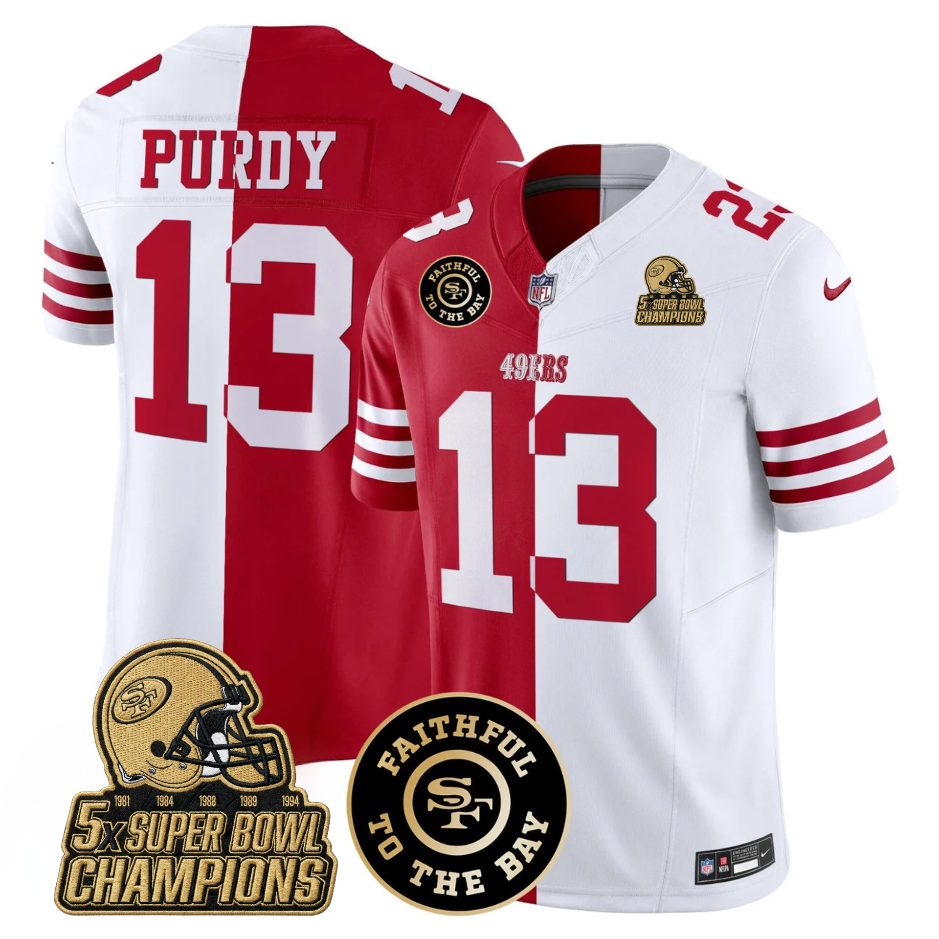 49ers Faithful To The Bay & 5x Champions Gold Patch Vapor Jersey - All Stitched