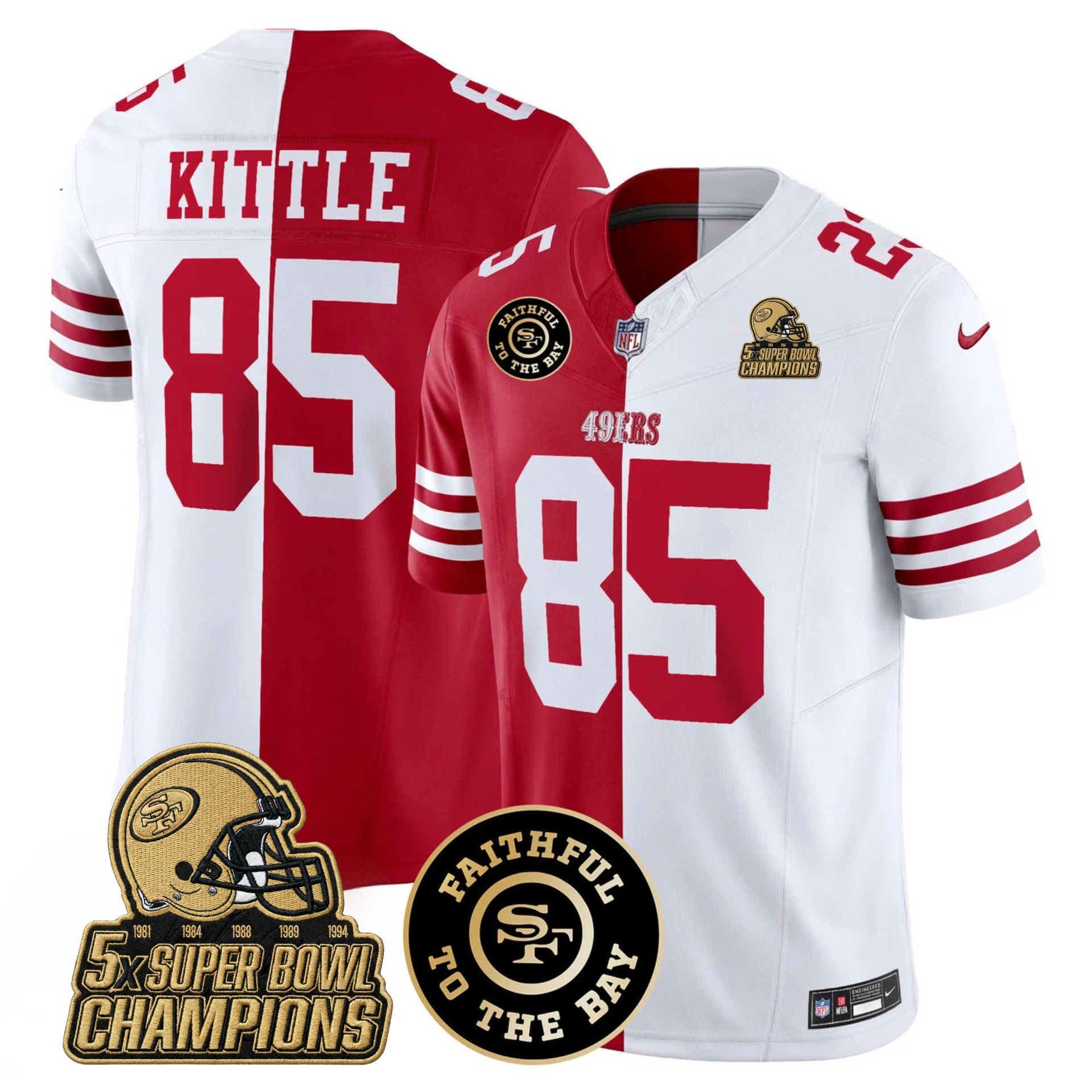 49ers Faithful To The Bay & 5x Champions Gold Patch Vapor Jersey - All Stitched
