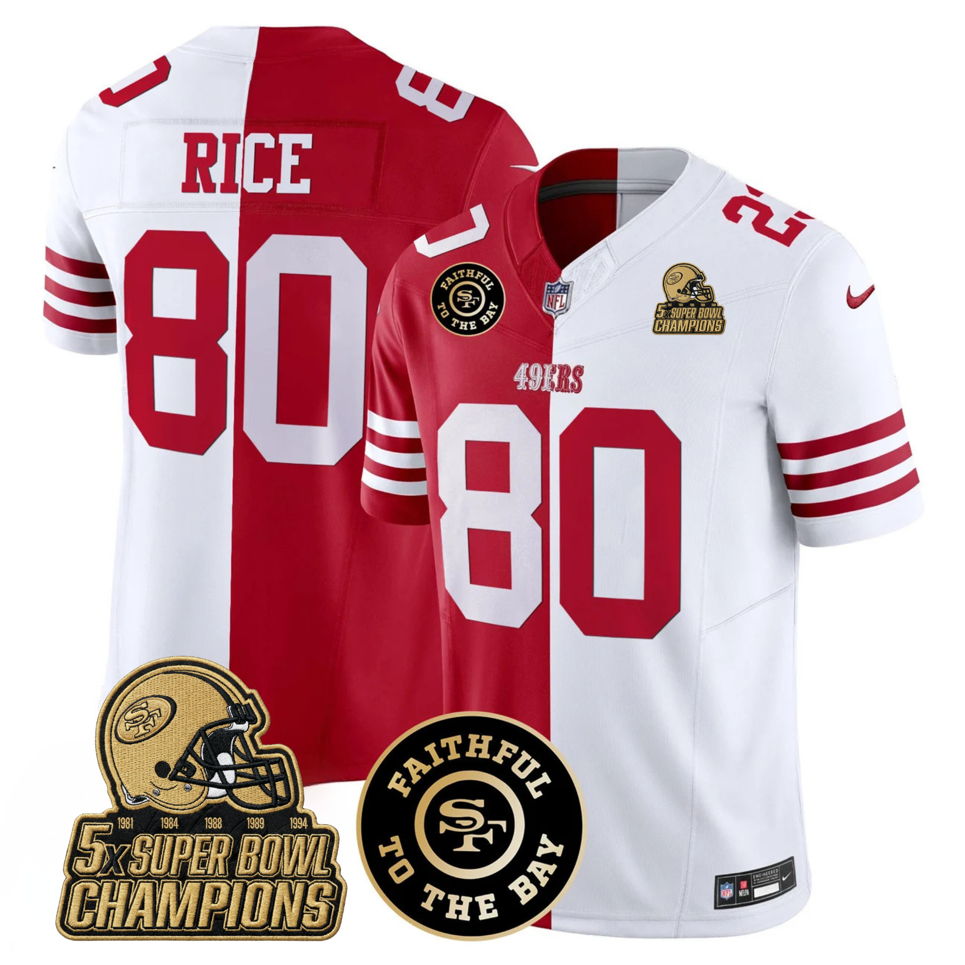 49ers Faithful To The Bay & 5x Champions Gold Patch Vapor Jersey - All Stitched