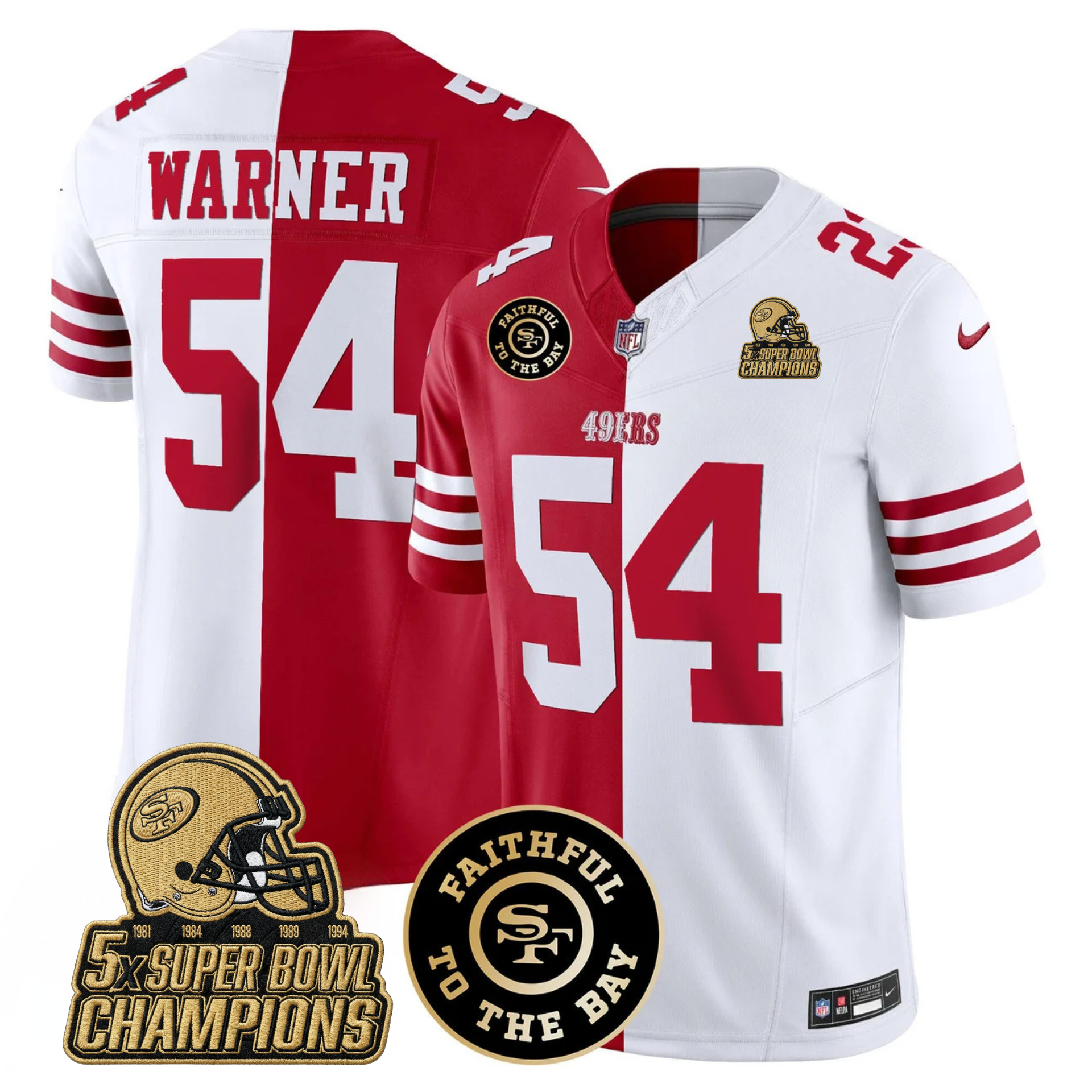 49ers Faithful To The Bay & 5x Champions Gold Patch Vapor Jersey - All Stitched