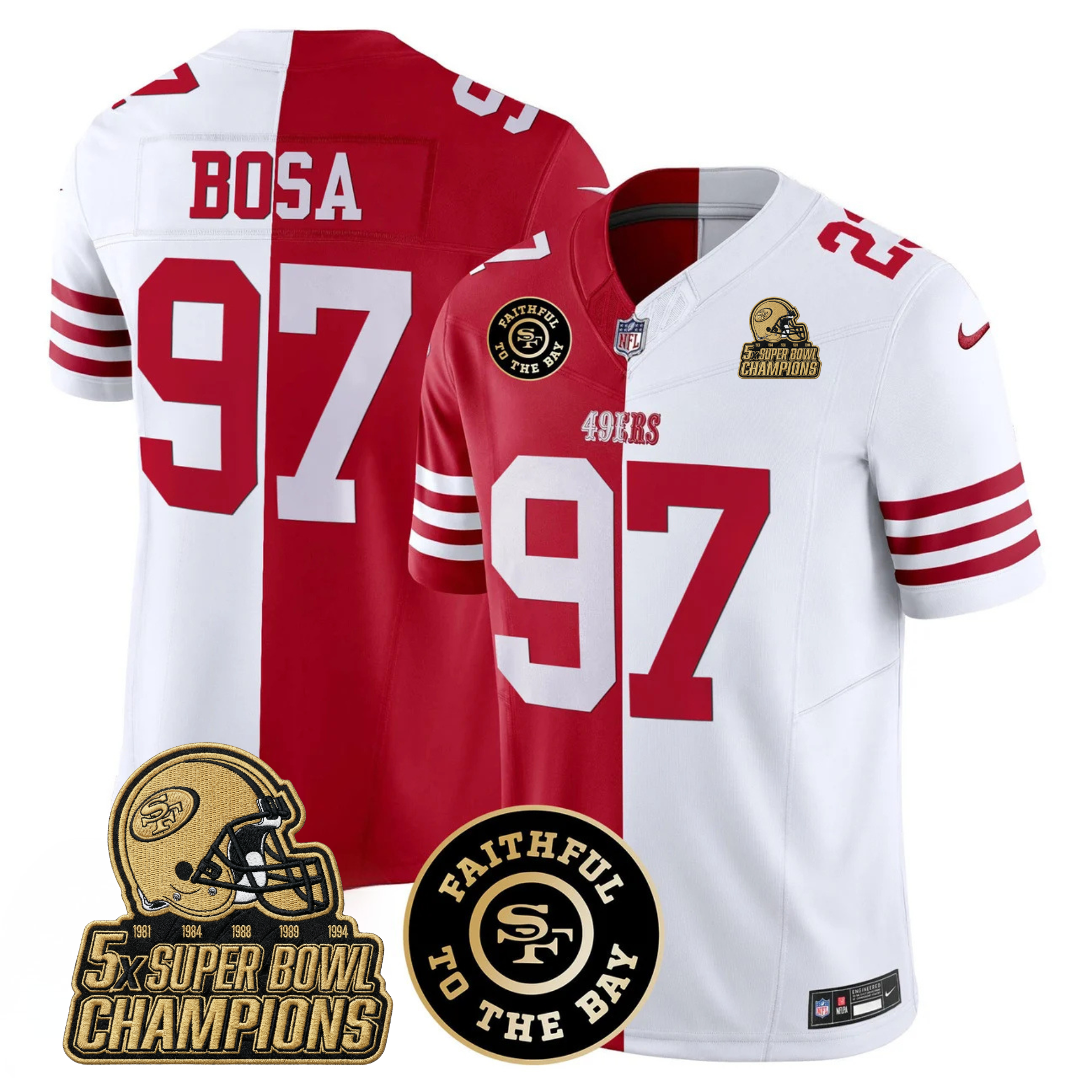 49ers Faithful To The Bay & 5x Champions Gold Patch Vapor Jersey - All Stitched