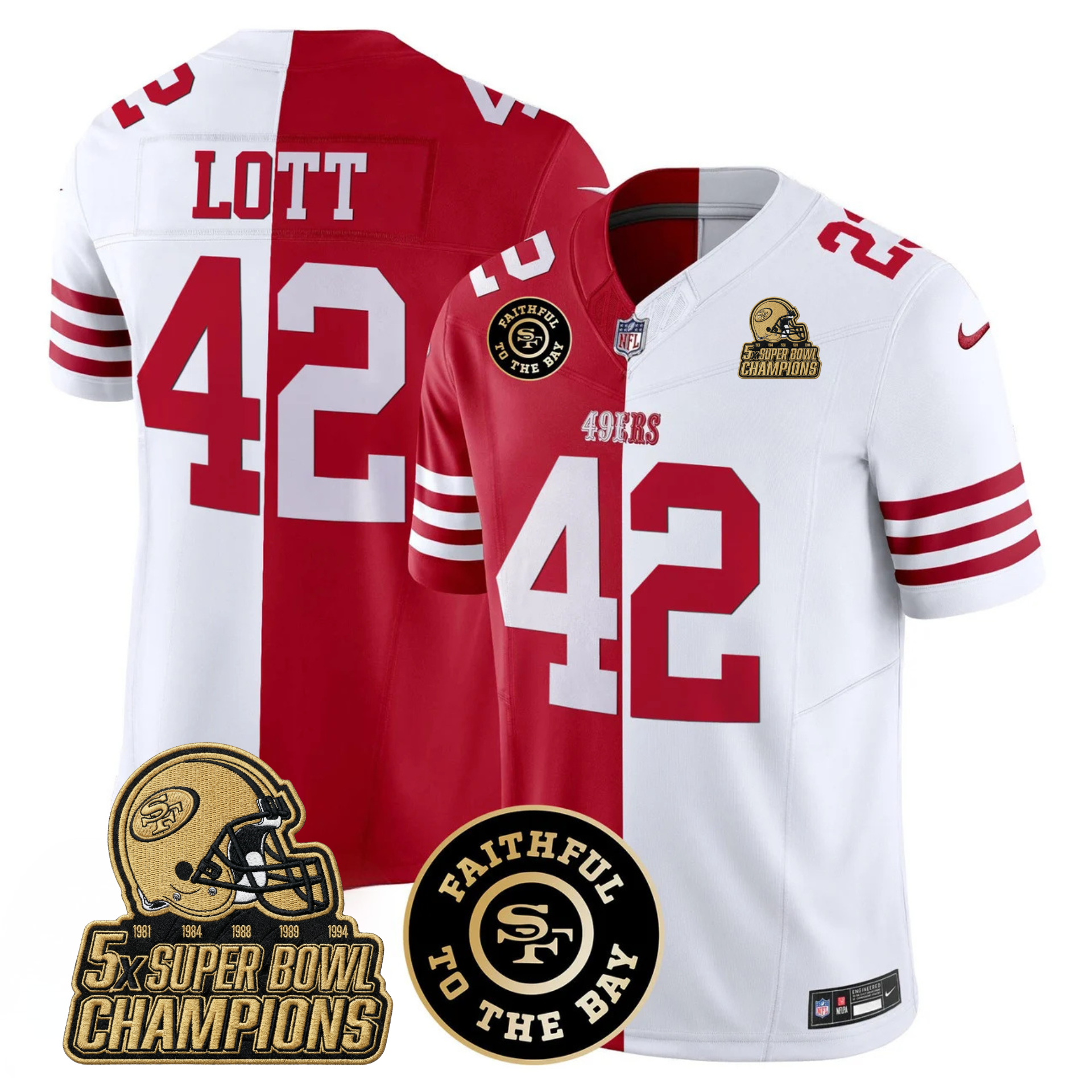 49ers Faithful To The Bay & 5x Champions Gold Patch Vapor Jersey - All Stitched