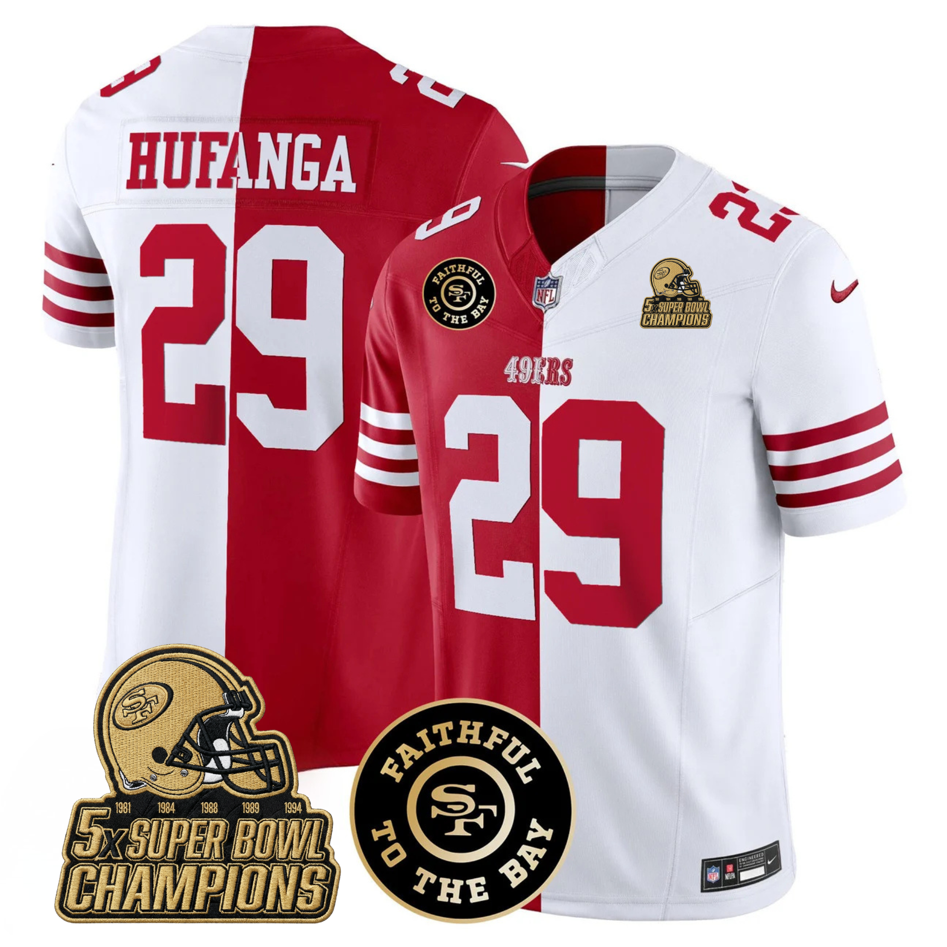 49ers Faithful To The Bay & 5x Champions Gold Patch Vapor Jersey - All Stitched