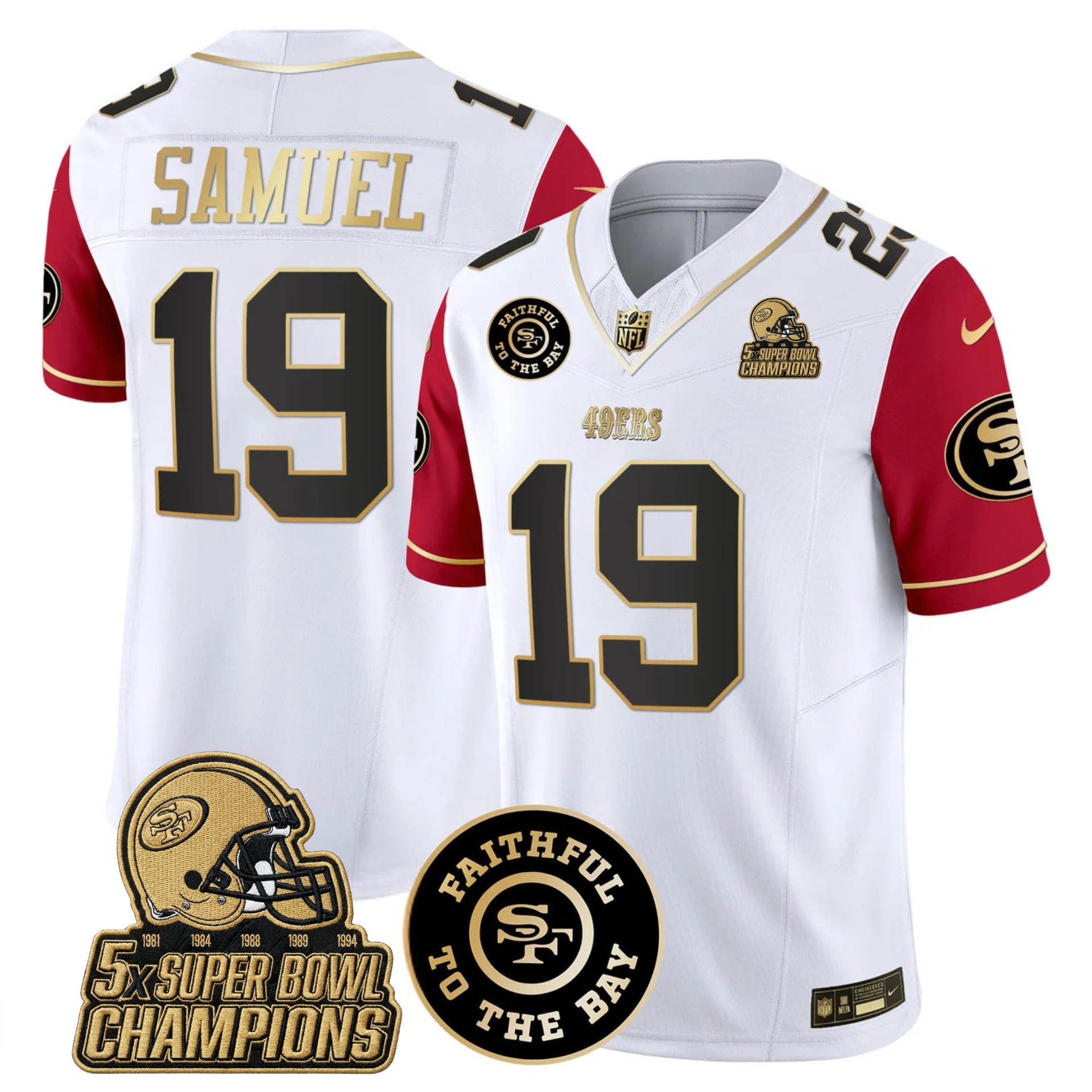 49ers Faithful To The Bay & 5x Champions Gold Patch Vapor Jersey - All Stitched
