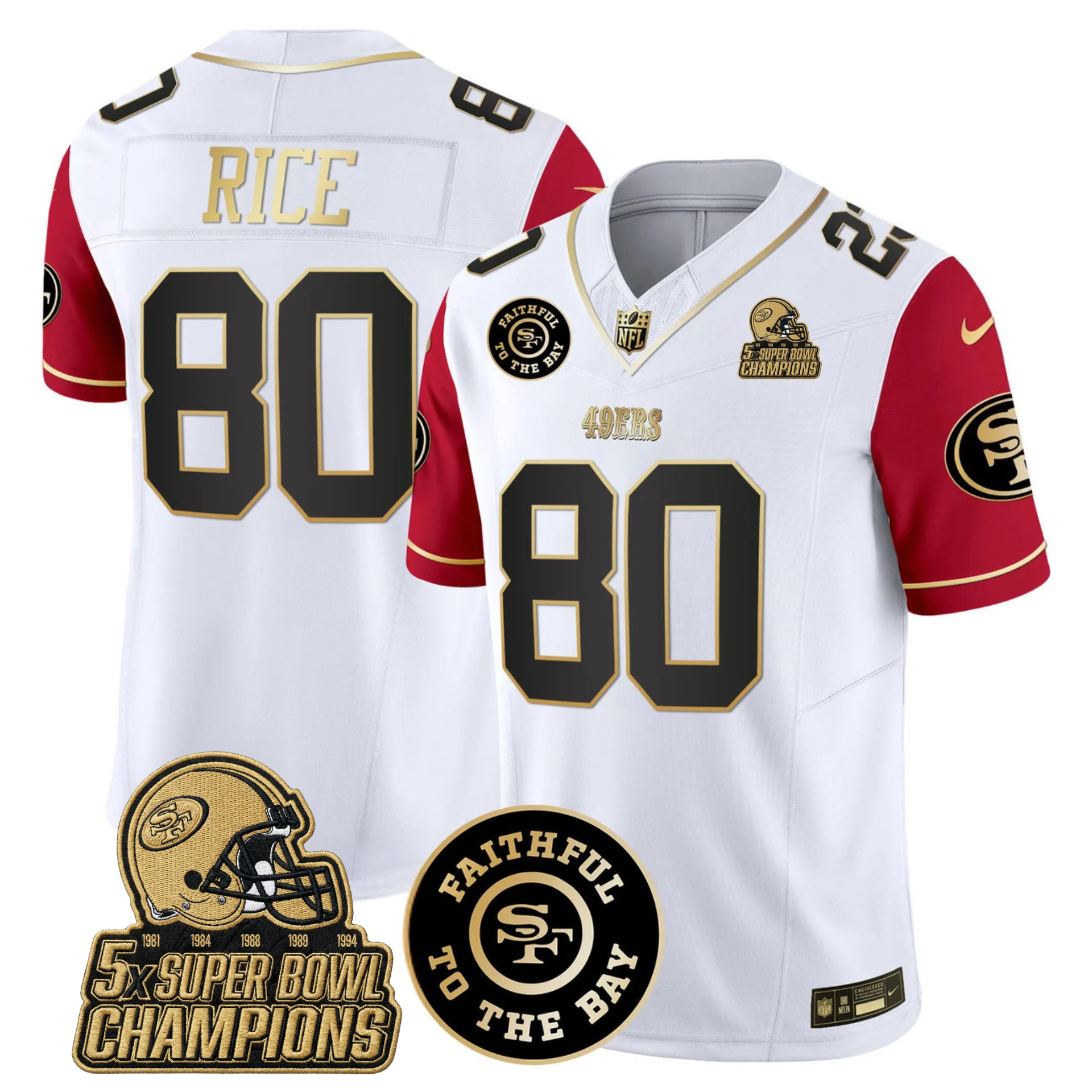 49ers Faithful To The Bay & 5x Champions Gold Patch Vapor Jersey - All Stitched
