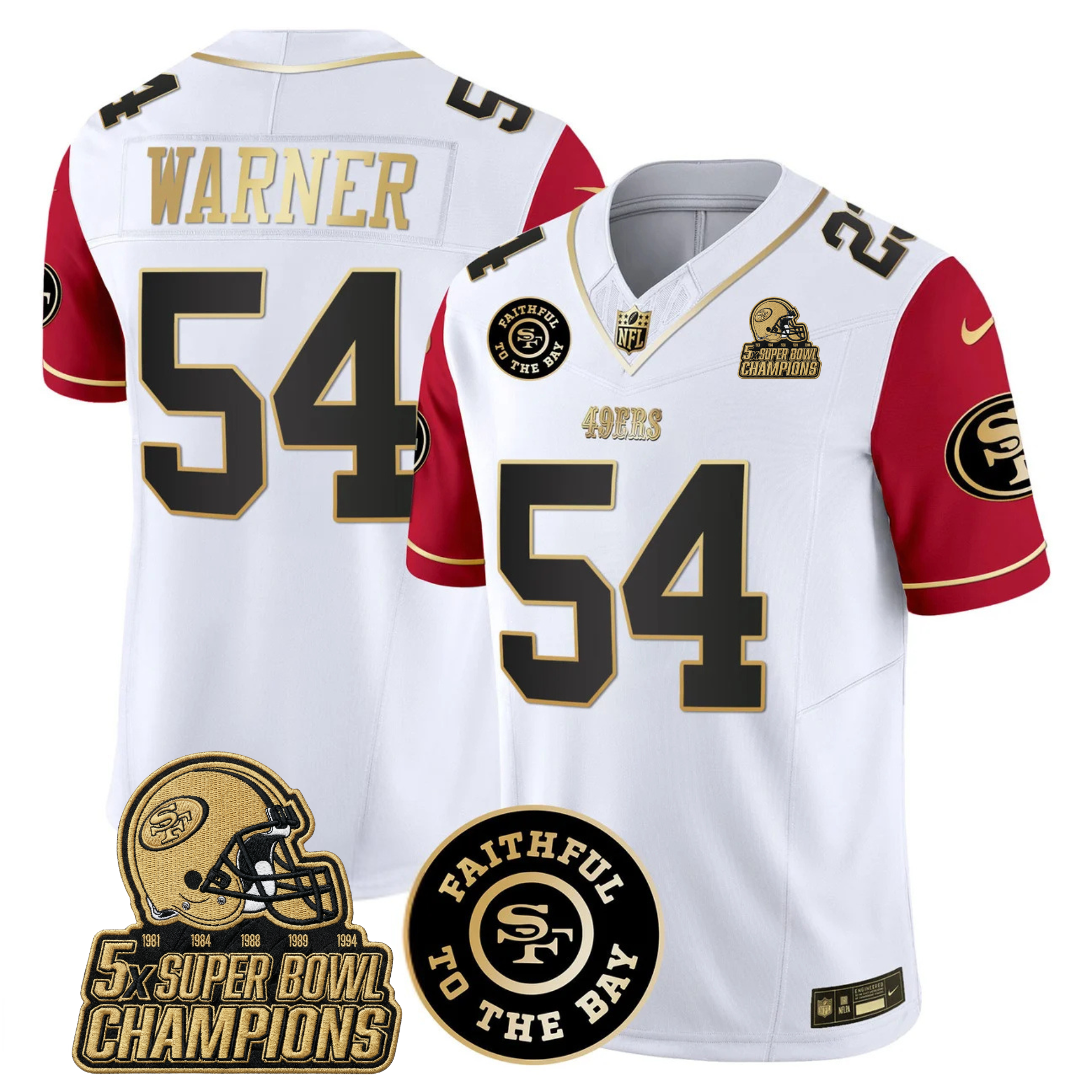 49ers Faithful To The Bay & 5x Champions Gold Patch Vapor Jersey - All Stitched