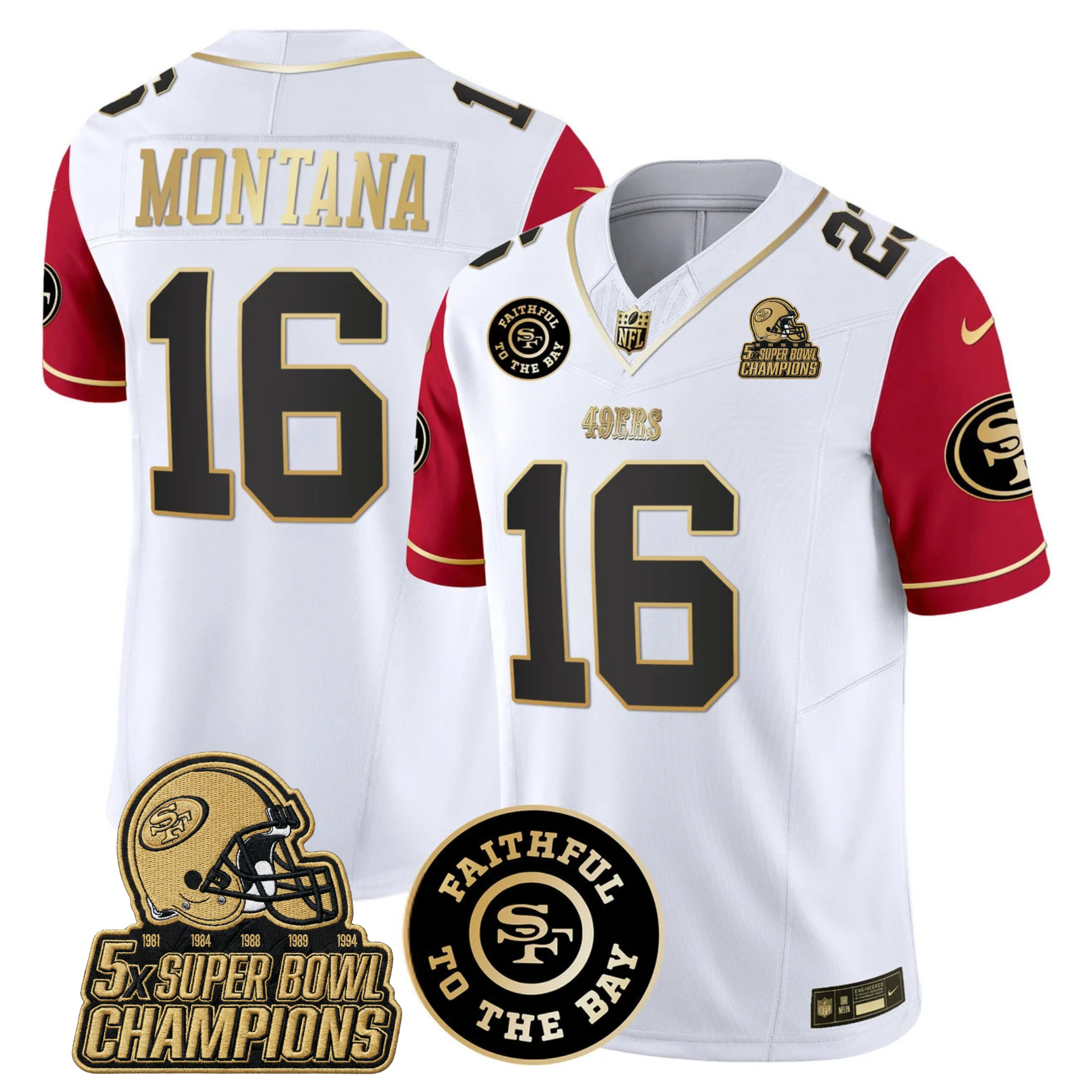 49ers Faithful To The Bay & 5x Champions Gold Patch Vapor Jersey - All Stitched