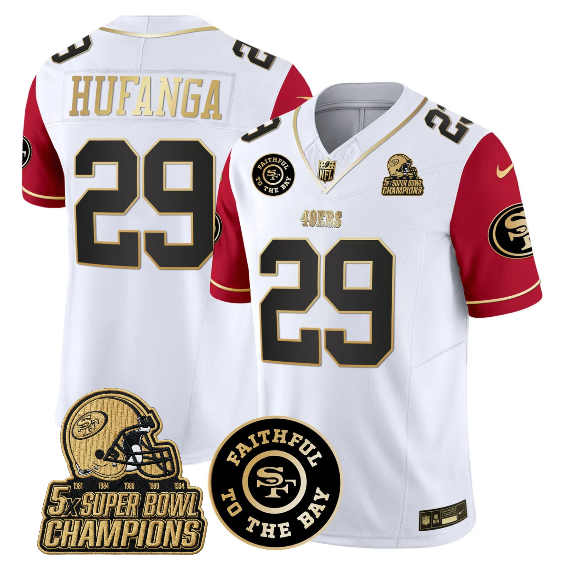 49ers Faithful To The Bay & 5x Champions Gold Patch Vapor Jersey - All Stitched