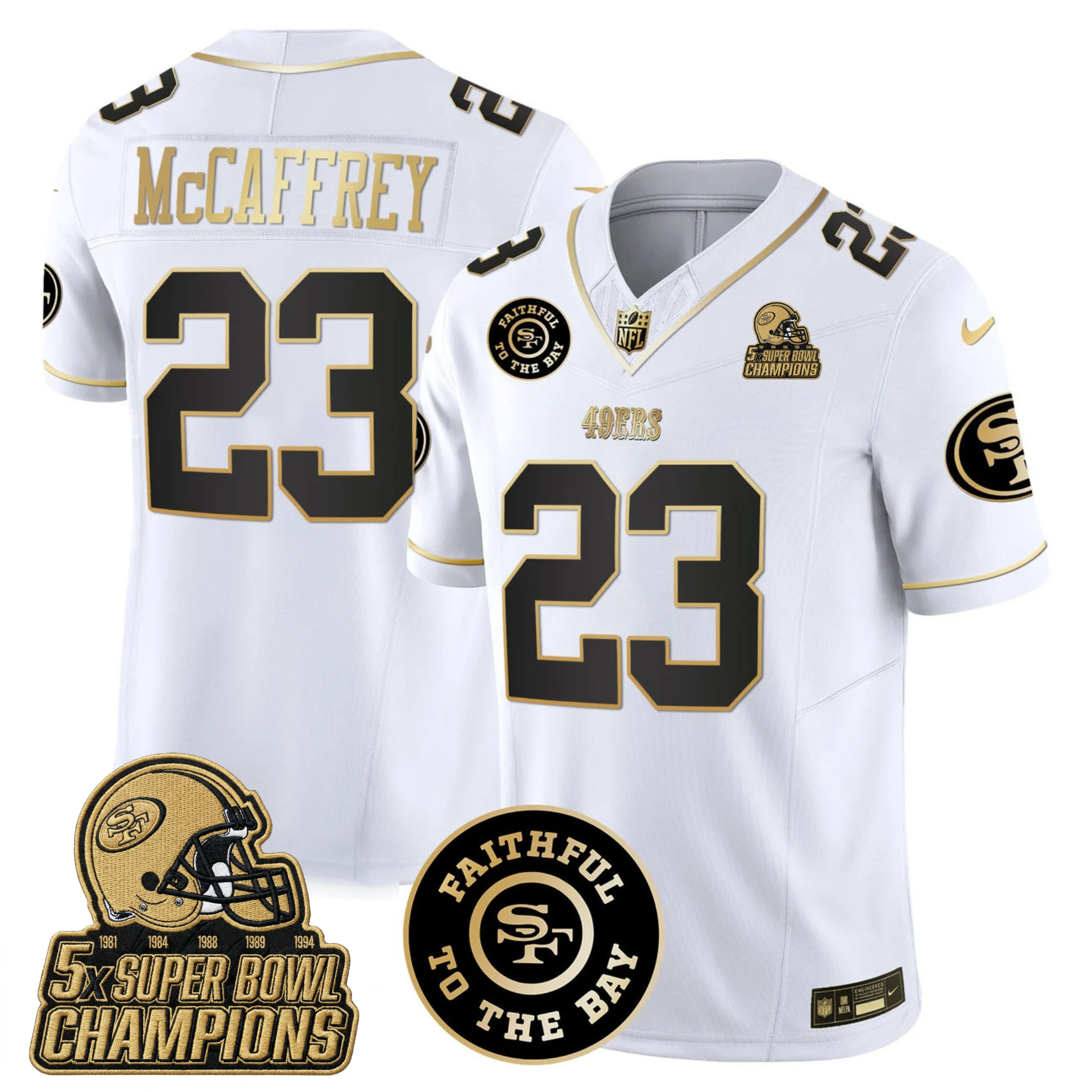 49ers Faithful To The Bay & 5x Champions Gold Patch Vapor Jersey - All Stitched