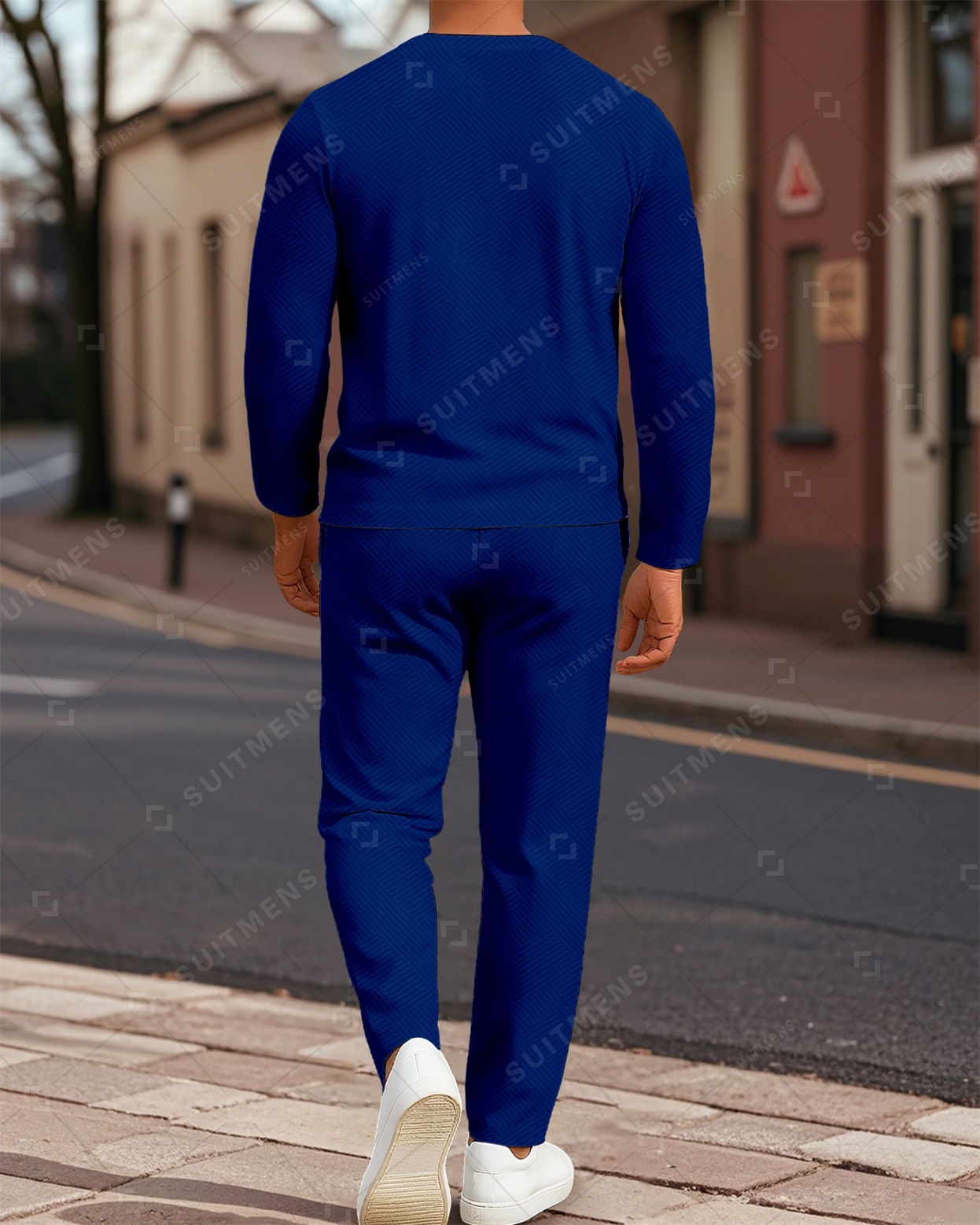 Men's Colorblock Printed Textured Long Sleeve -Sleeved Trousers Suit 029