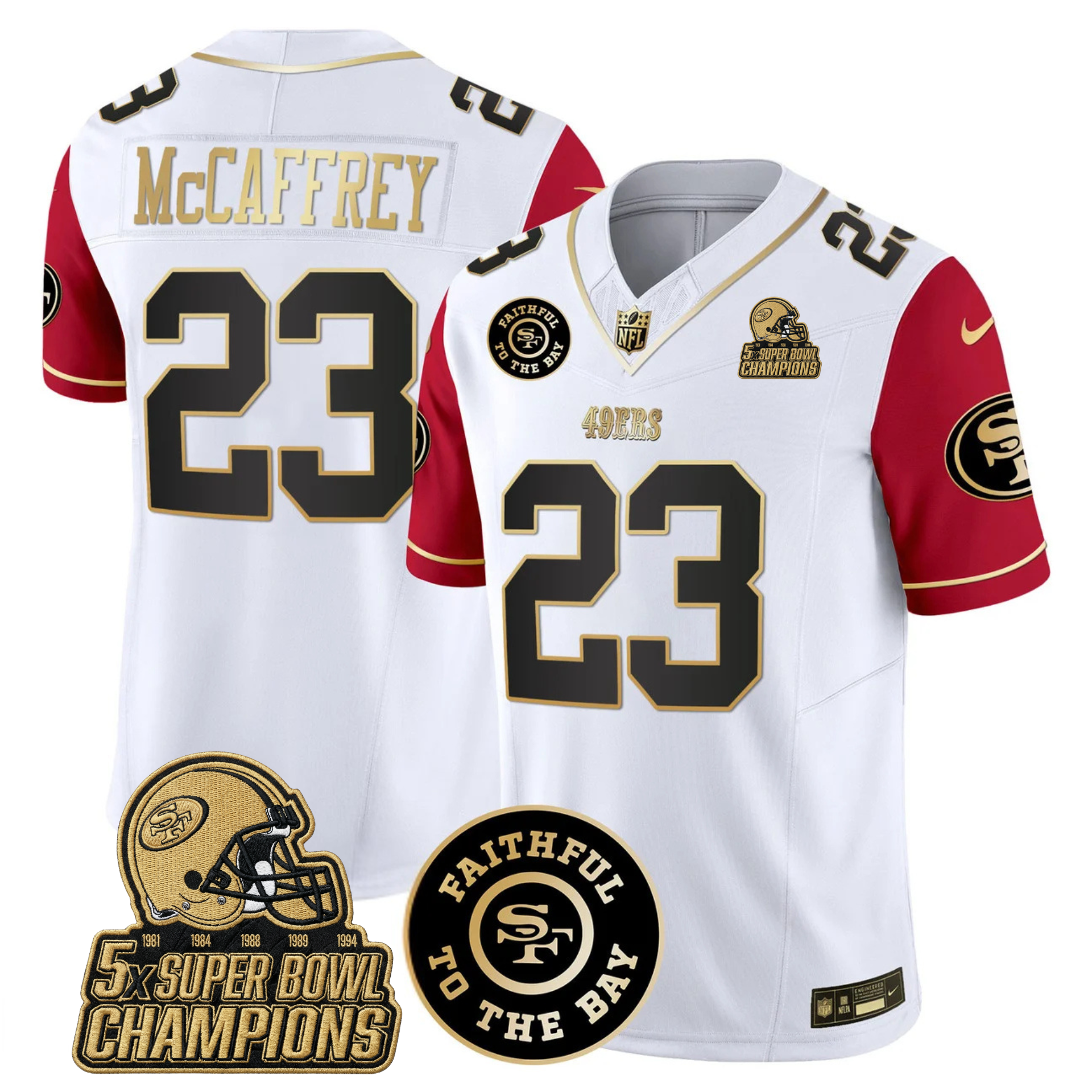 49ers Faithful To The Bay & 5x Champions Gold Patch Vapor Jersey - All Stitched