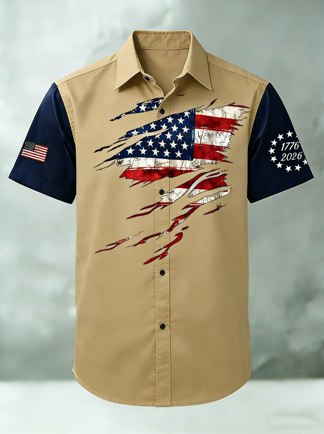 Moisture-wicking American Flag Chest Pocket Casual Shirt
