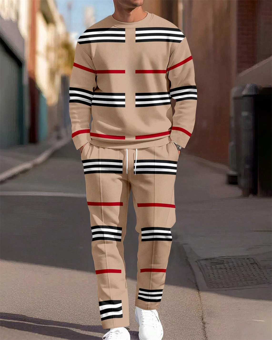 Men's Simple Colorblock Round Neck Casual Sports Set 0194