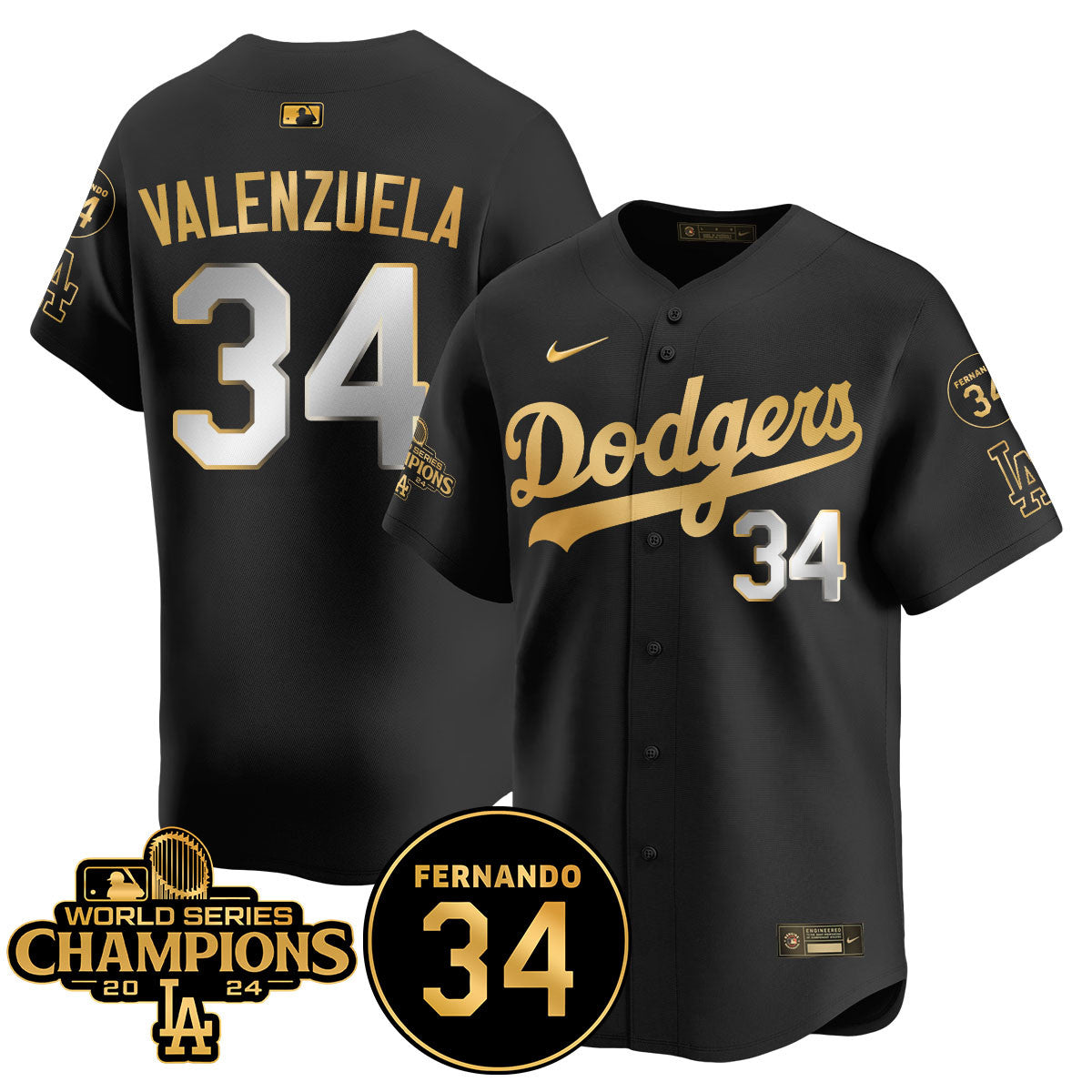 LA Dodgers - World Series Champions 2024/Fernando Valenzuela Memorial Jersey - All Stitched N1