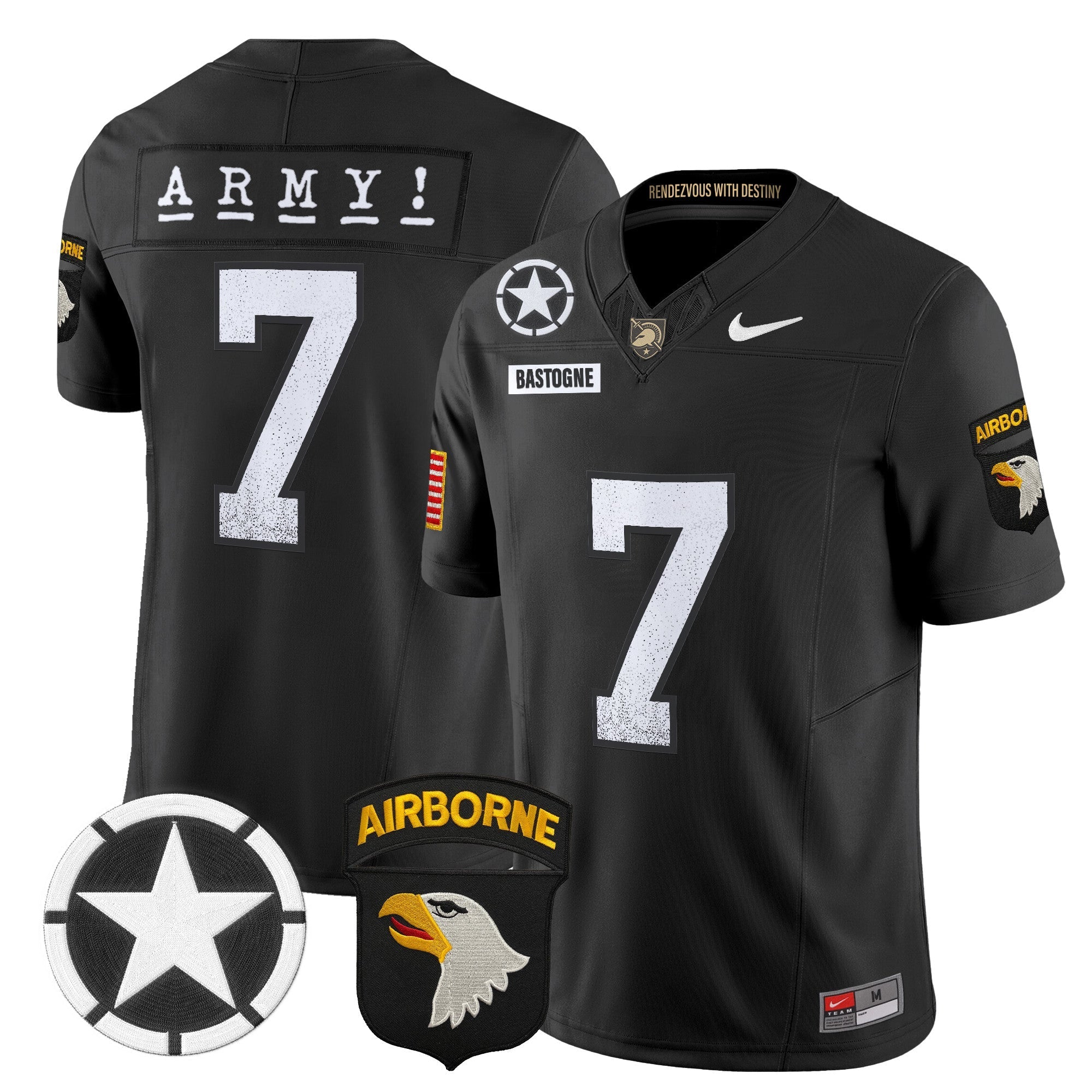 Army Black Knights 101st Airborne Division Patch 2024 Vapor Limited Jersey - All Stitched
