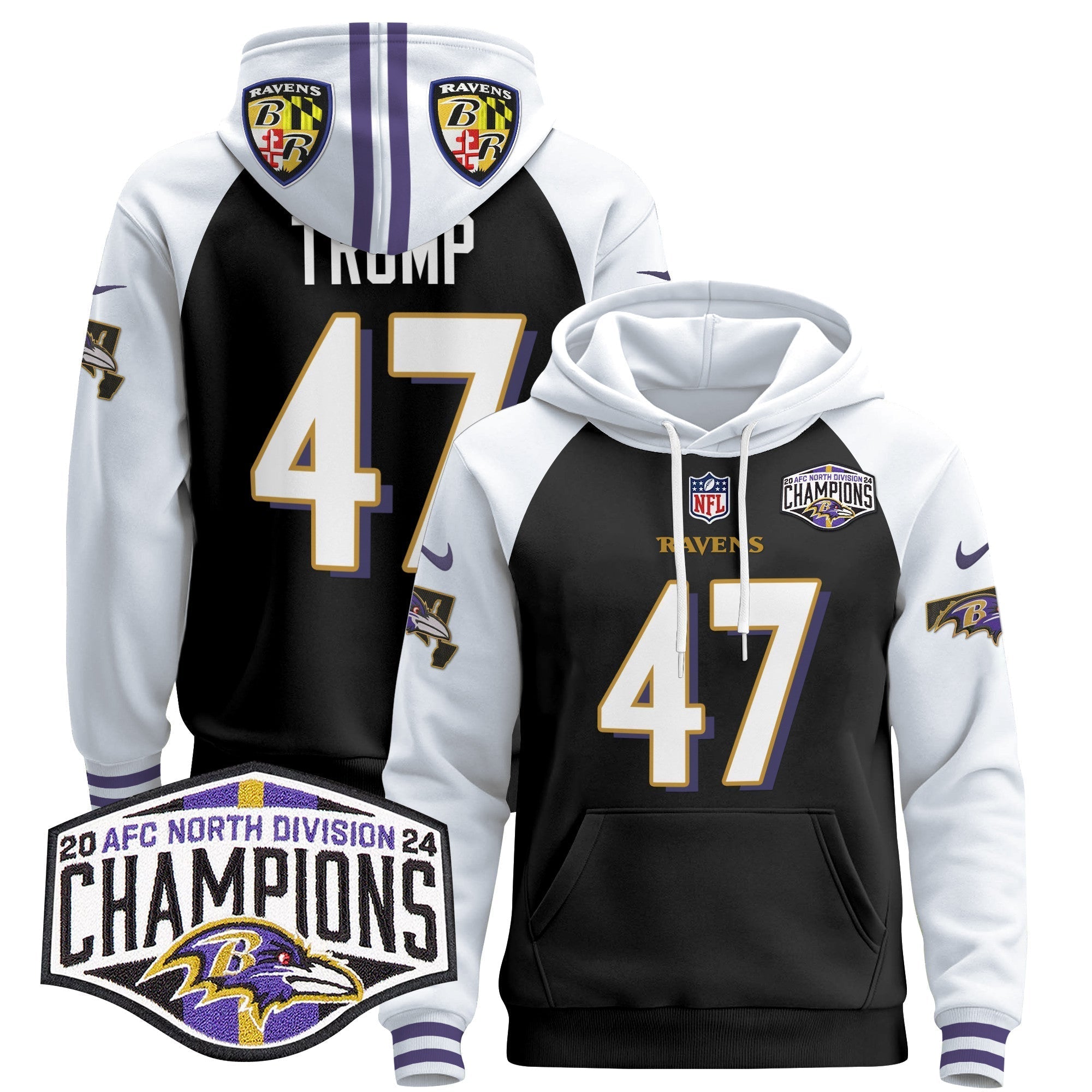 BAL 2024 AFC North Division Champions Patch Pullover Hoodie V2 - All Stitched