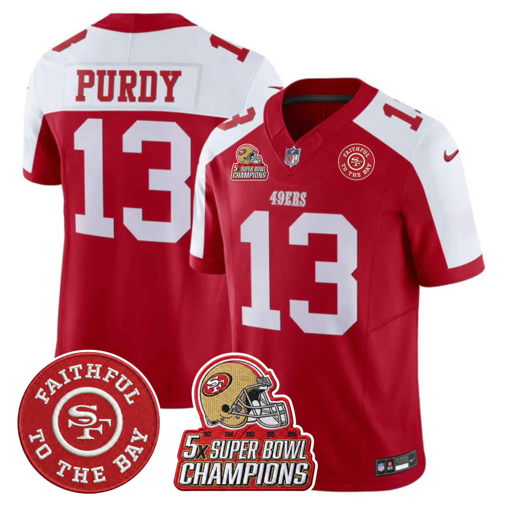 49ers 5x Champs & Faithful To The Bay Patch Vapor Limited Jersey - All Stitched