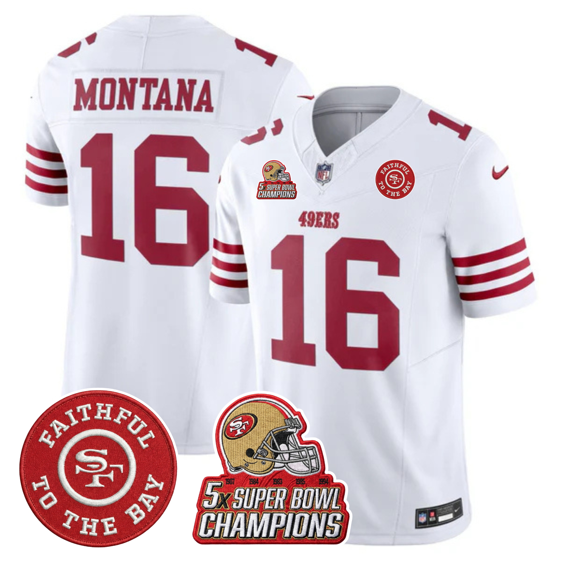 49ers 5x Champs & Faithful To The Bay Patch Vapor Limited Jersey - All Stitched