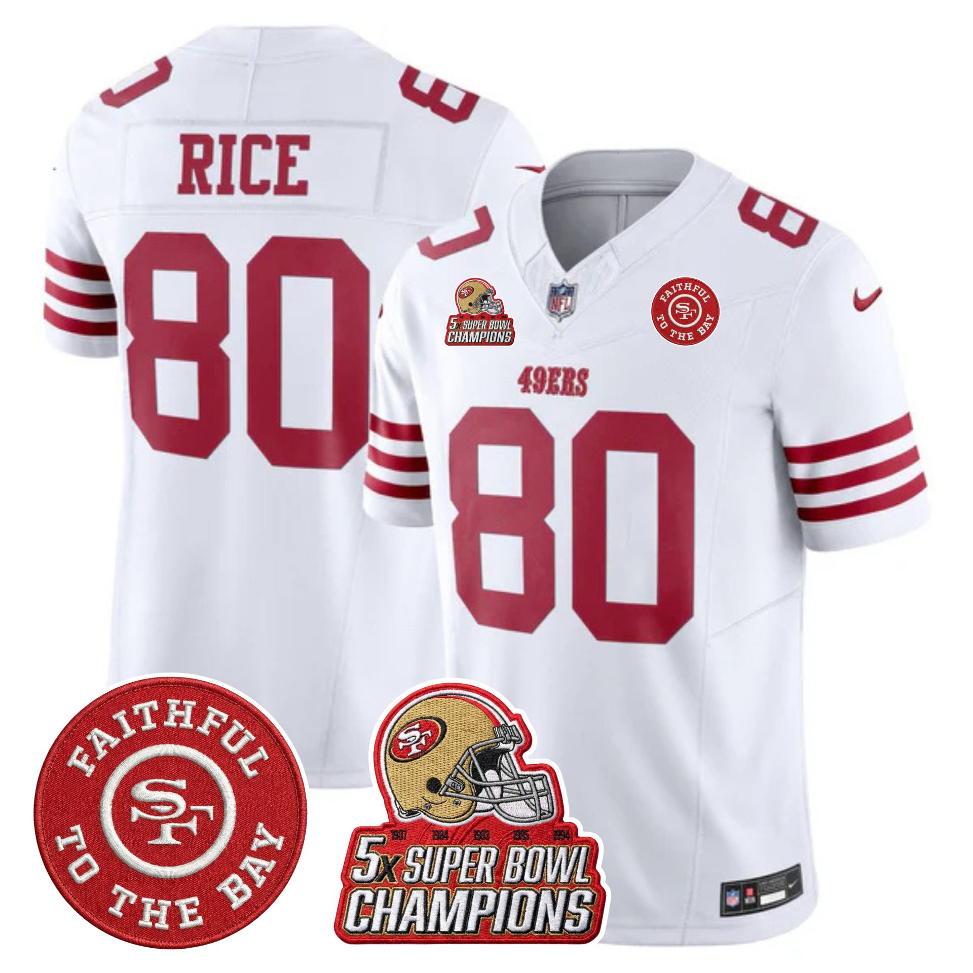 49ers 5x Champs & Faithful To The Bay Patch Vapor Limited Jersey - All Stitched