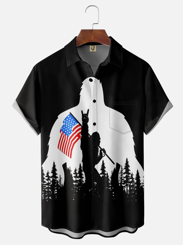 National American Bigfoot Patriotic Wicking Hawaiian Shirt