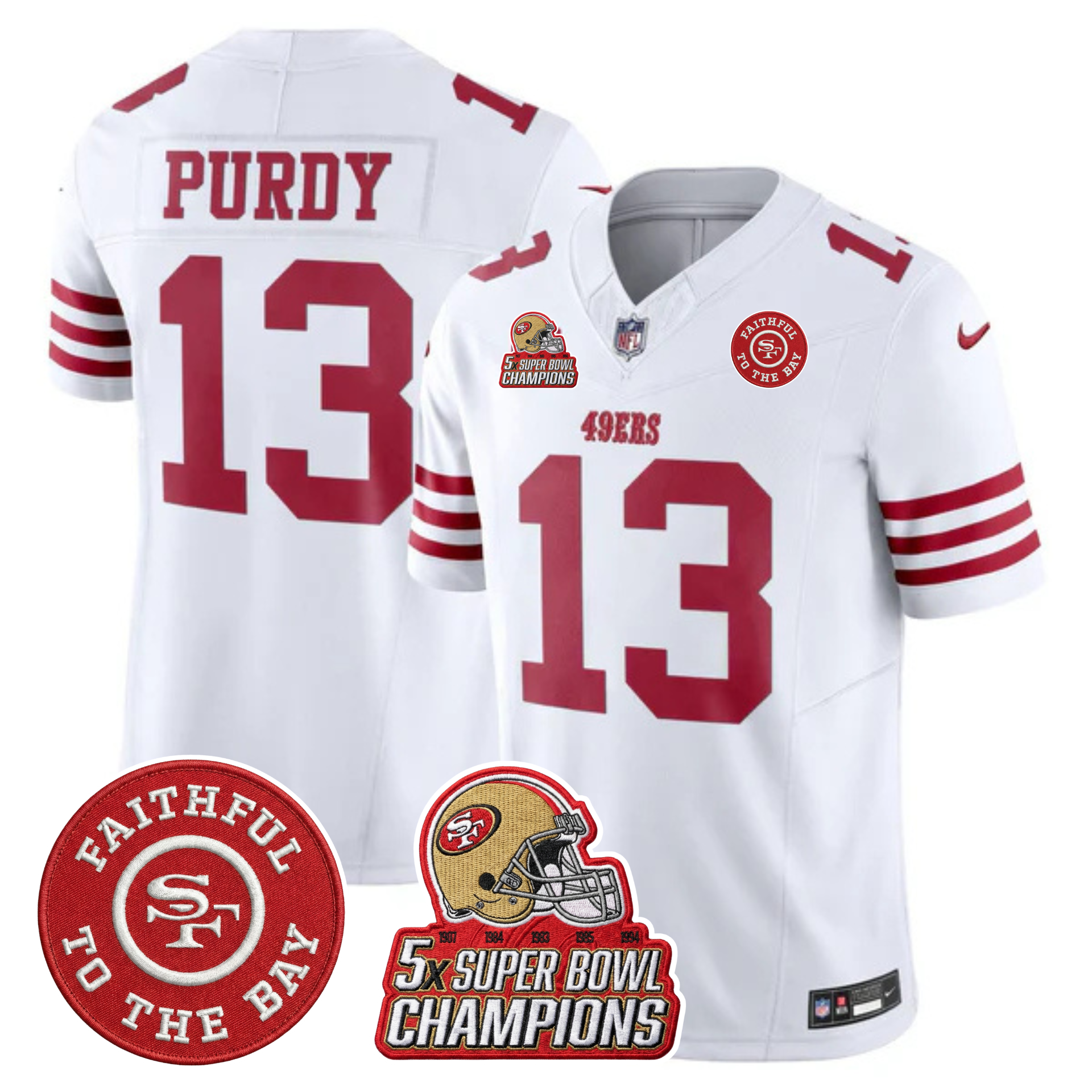 49ers 5x Champs & Faithful To The Bay Patch Vapor Limited Jersey - All Stitched