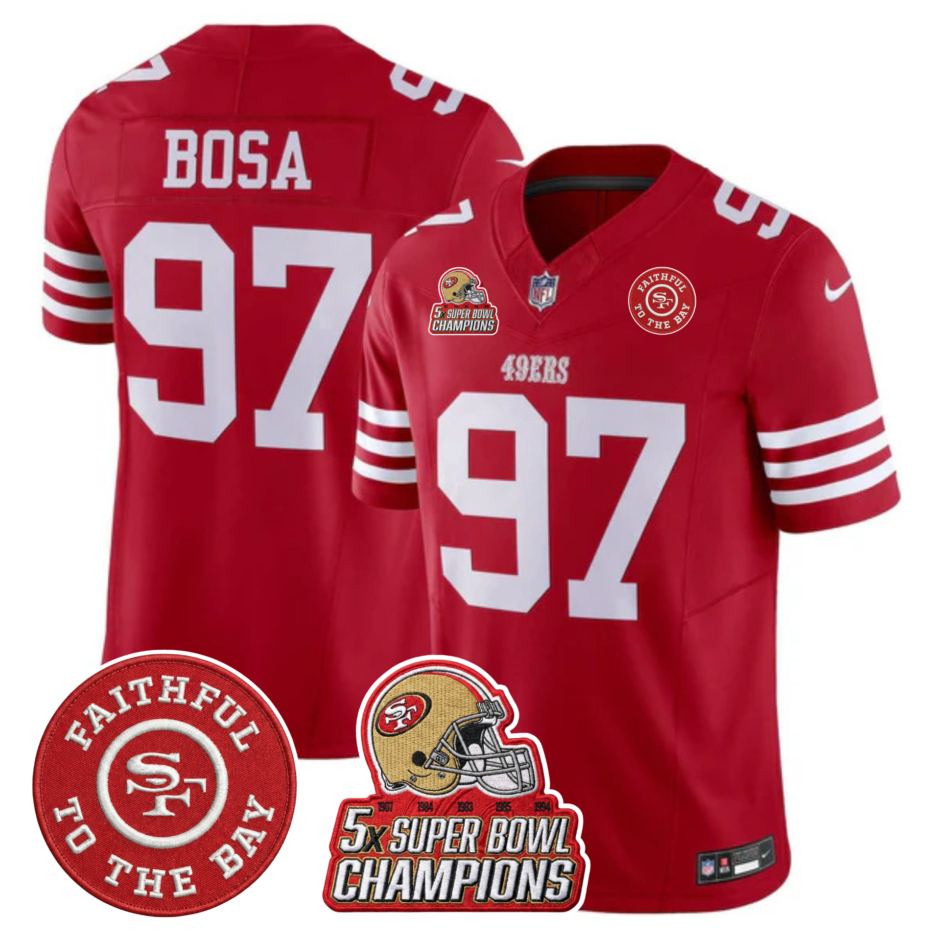 49ers 5x Champs & Faithful To The Bay Patch Vapor Limited Jersey - All Stitched