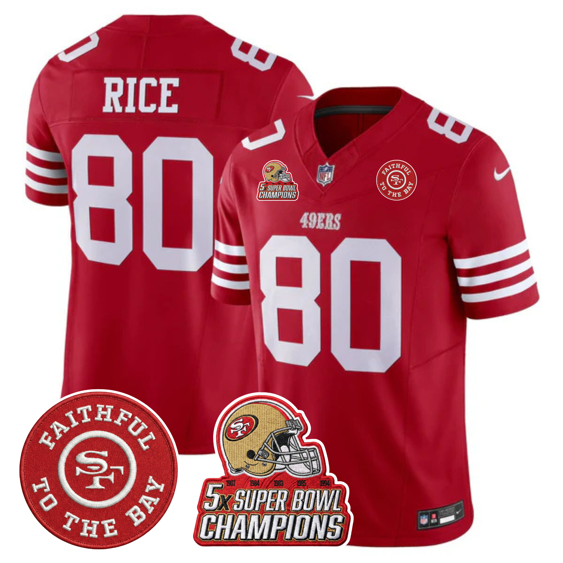 49ers 5x Champs & Faithful To The Bay Patch Vapor Limited Jersey - All Stitched