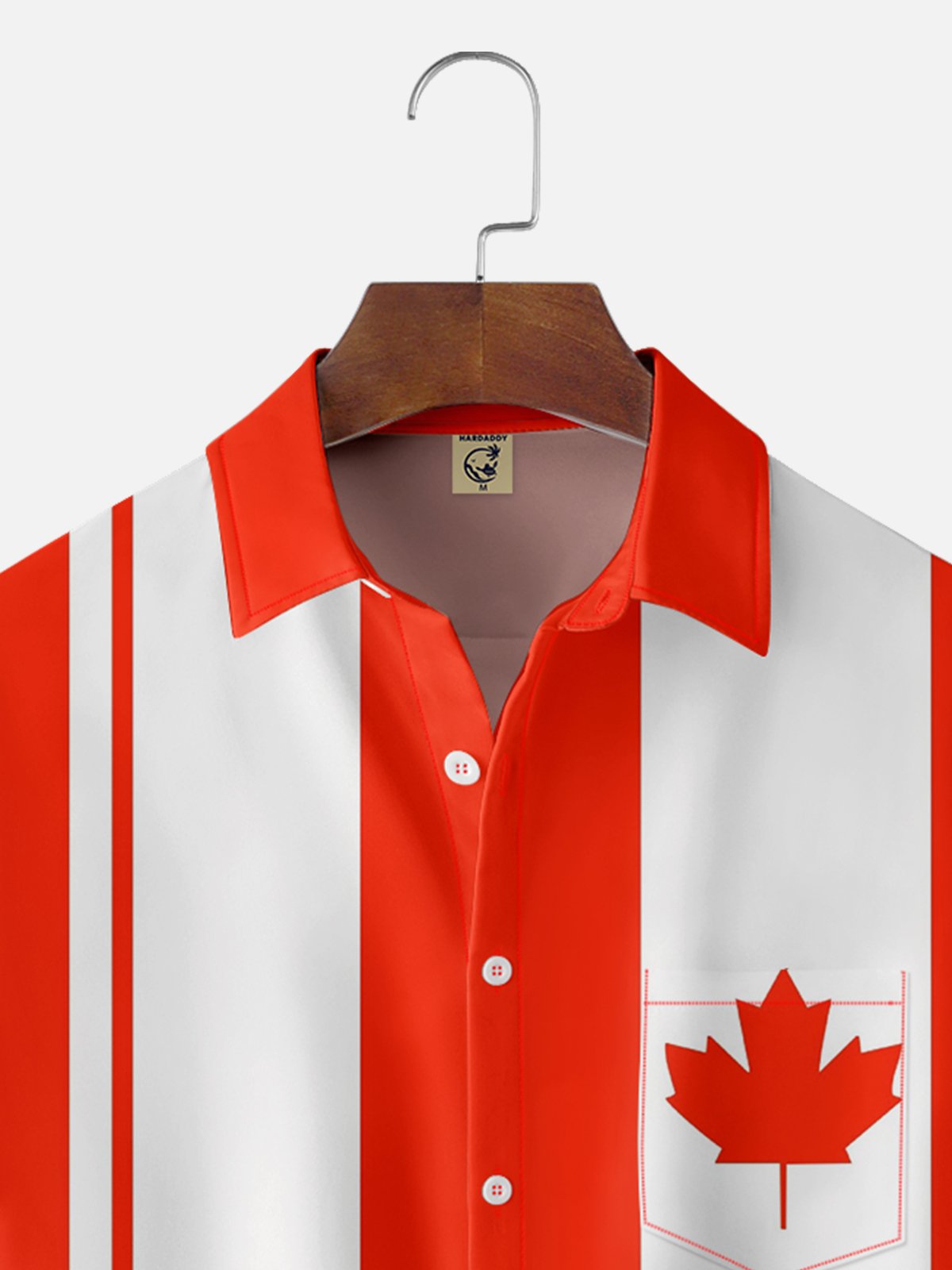 Tall Size Moisture-wicking Canada Day Maple Leaf Chest Pocket Bowling Shirt