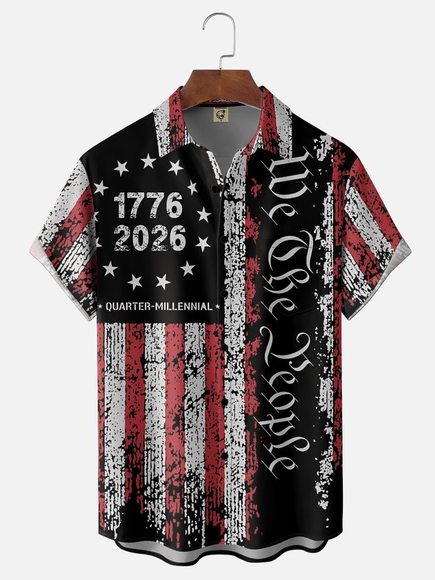 Moisture Wicking Gradient Abstract American Flag American Eagle 250th Anniversary Chest Pocket Holiday Shirt