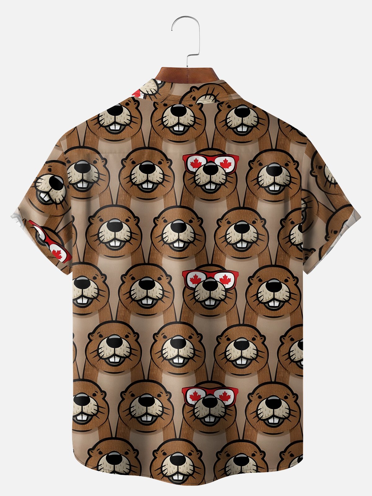 Big Size Moisture-wicking Canada Day Beaver Chest Pocket Casual Shirt