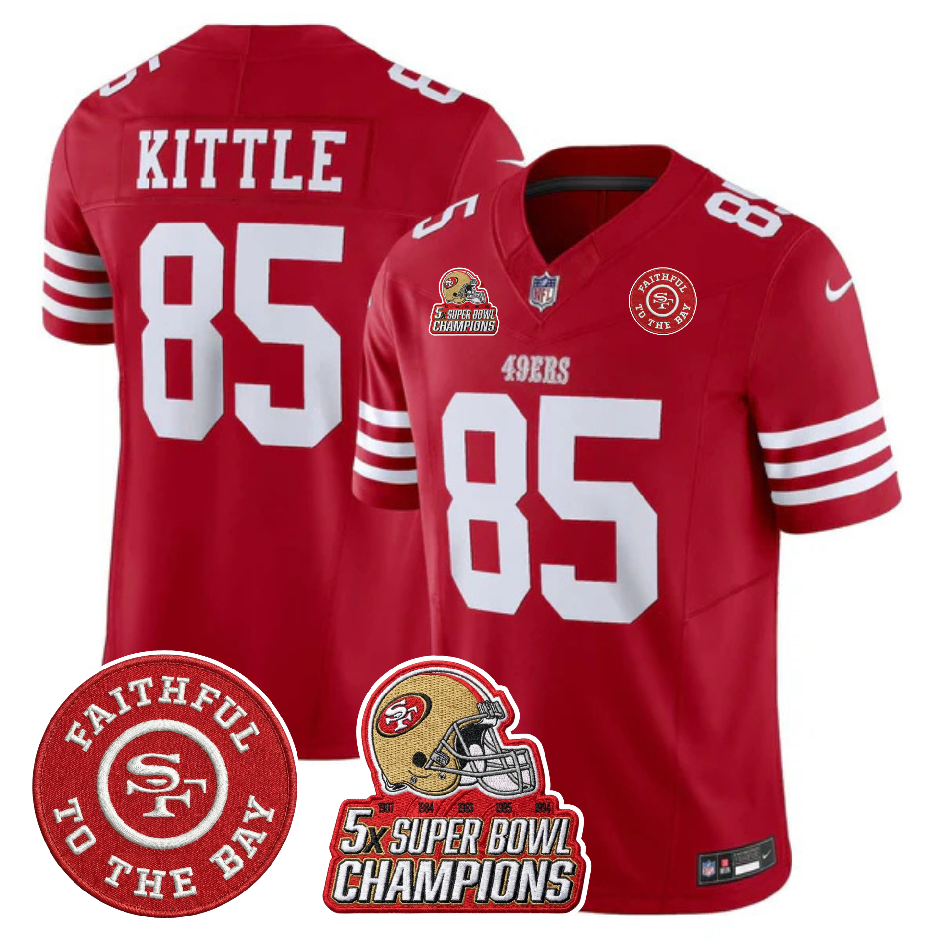 49ers 5x Champs & Faithful To The Bay Patch Vapor Limited Jersey - All Stitched