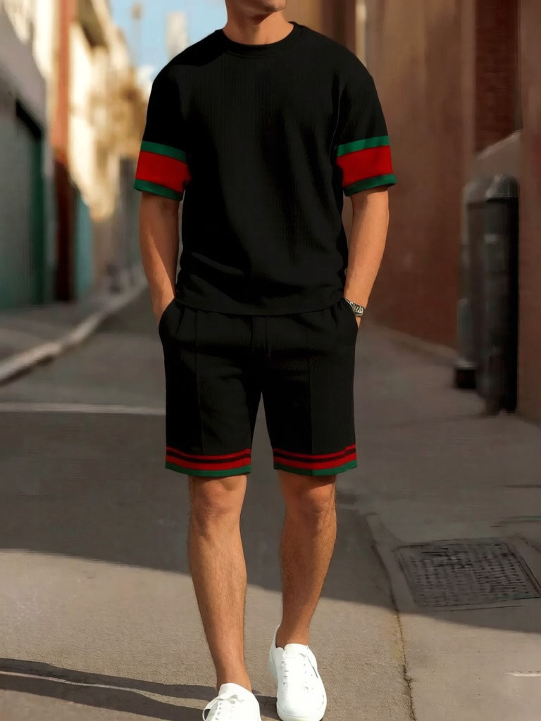 Men's Colorblock Summer Round Neck Set