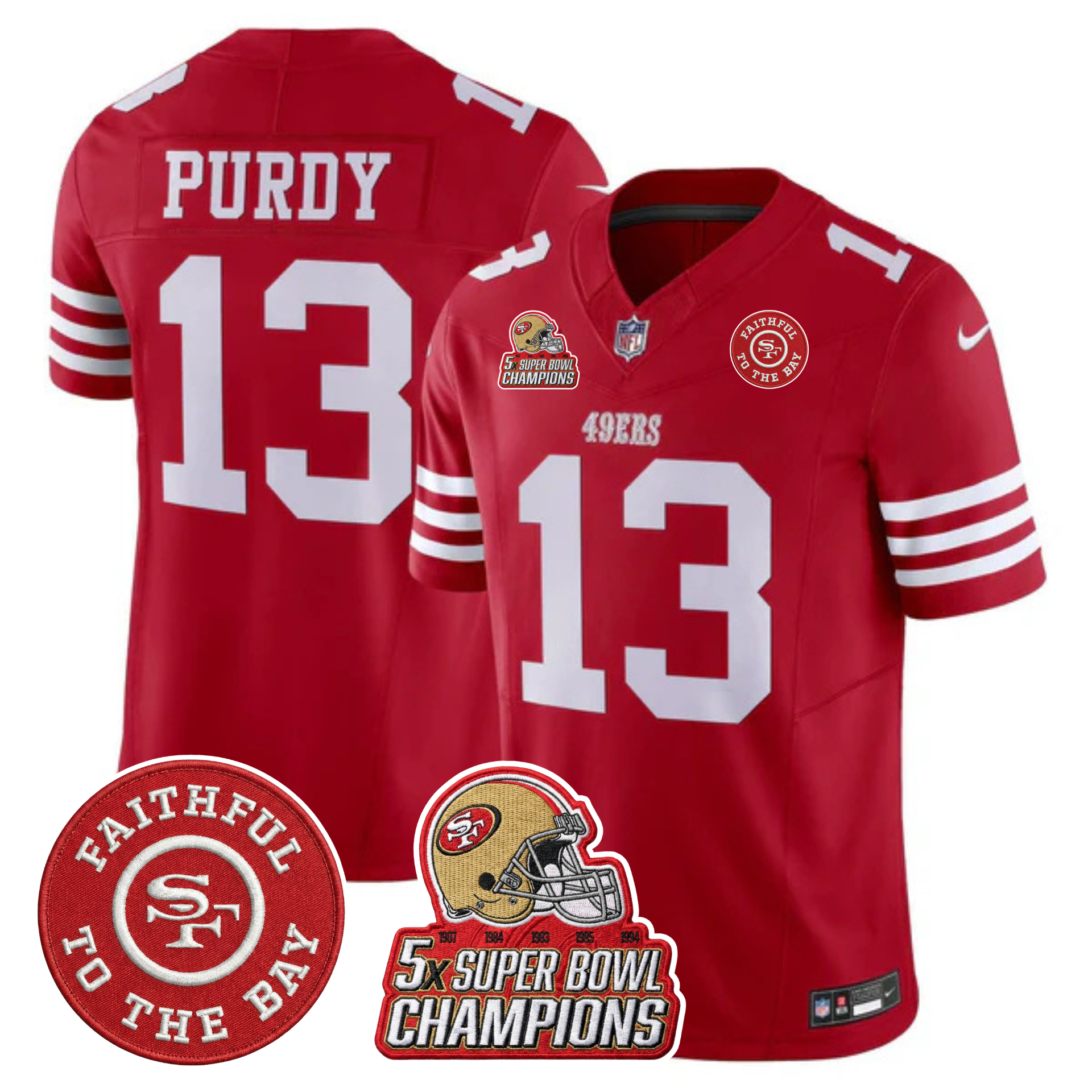 49ers 5x Champs & Faithful To The Bay Patch Vapor Limited Jersey - All Stitched