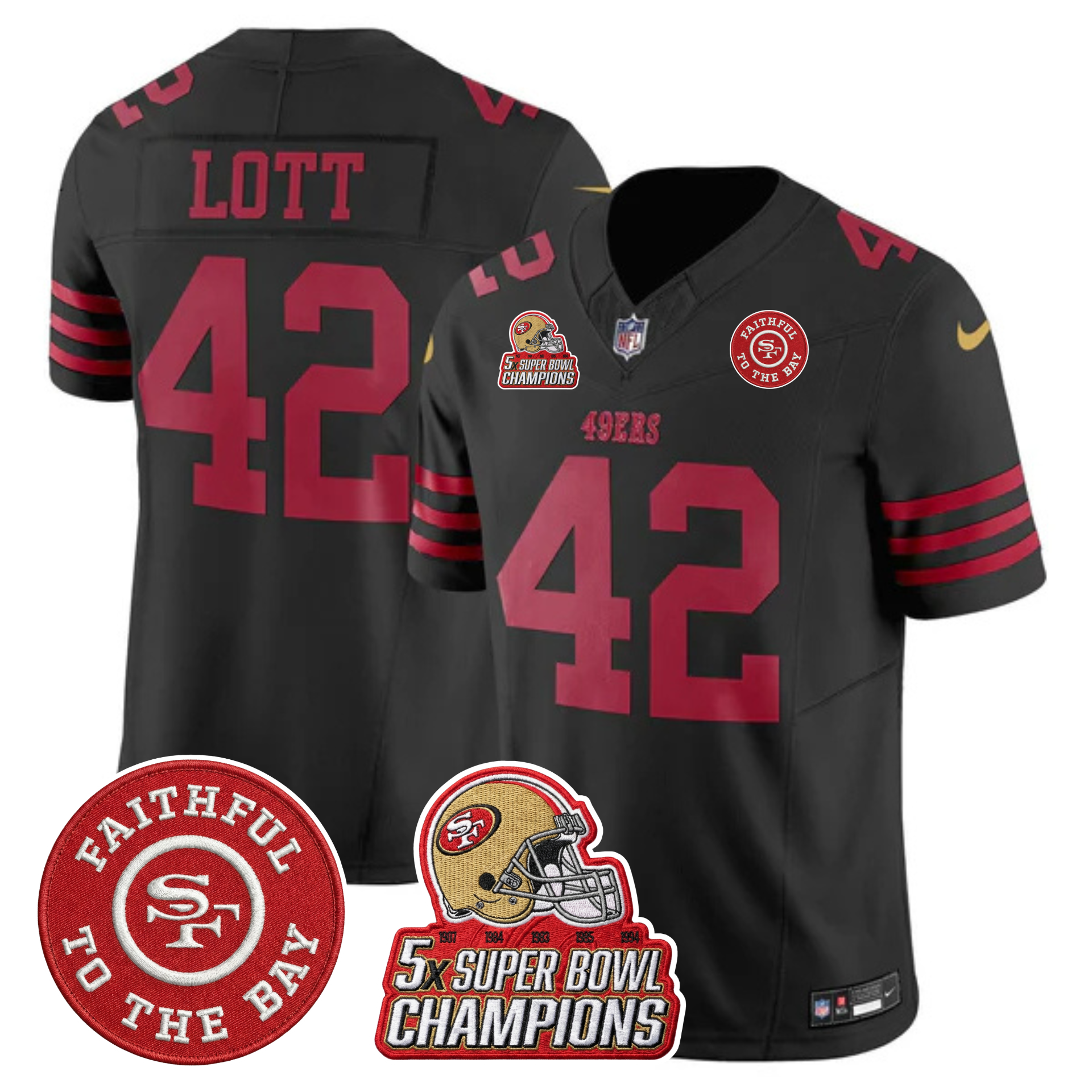 49ers 5x Champs & Faithful To The Bay Patch Vapor Limited Jersey - All Stitched