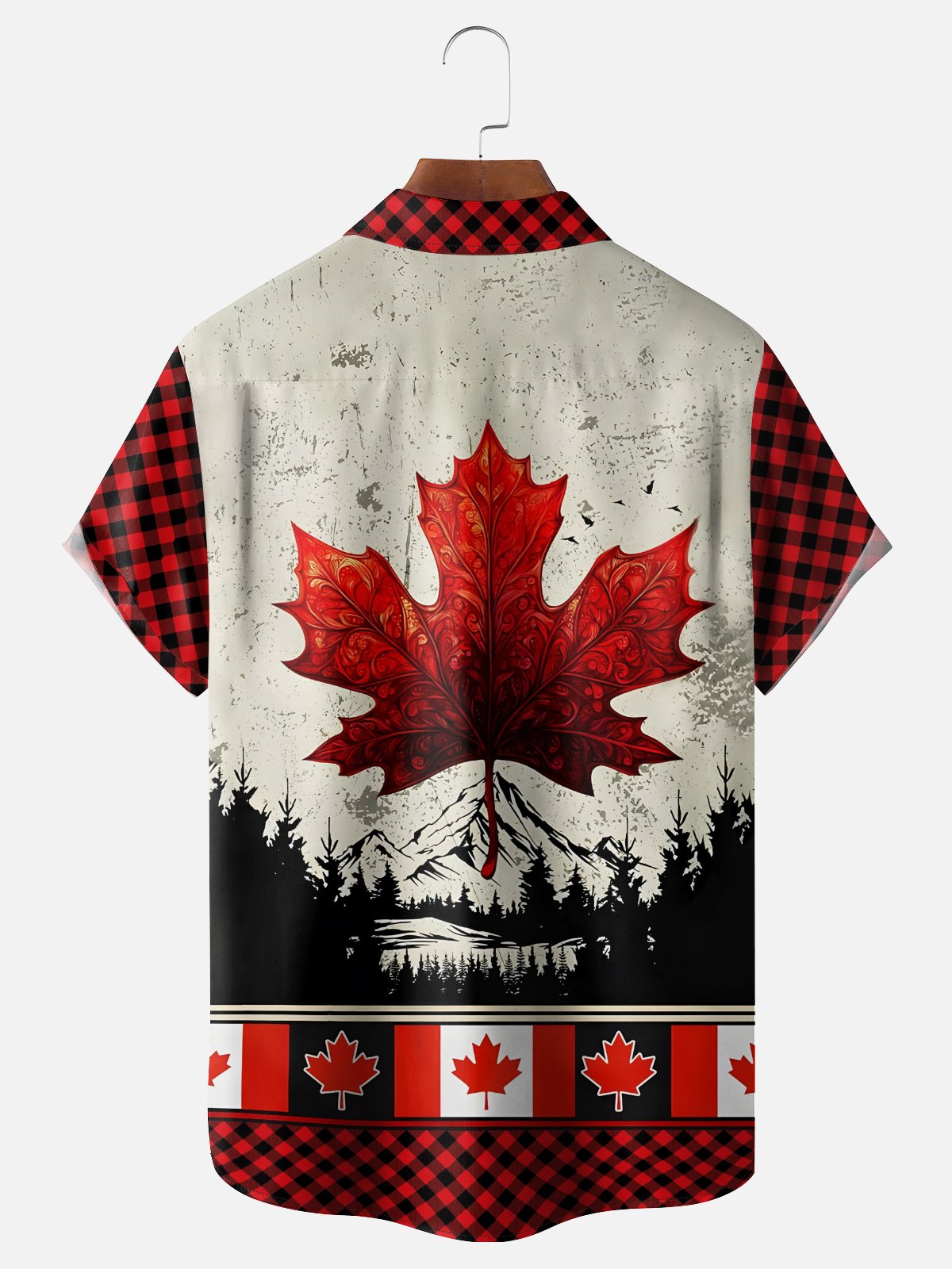 Moisture-wicking Canadian Maple Leaf Plaid Chest Pocket Casual Shirt
