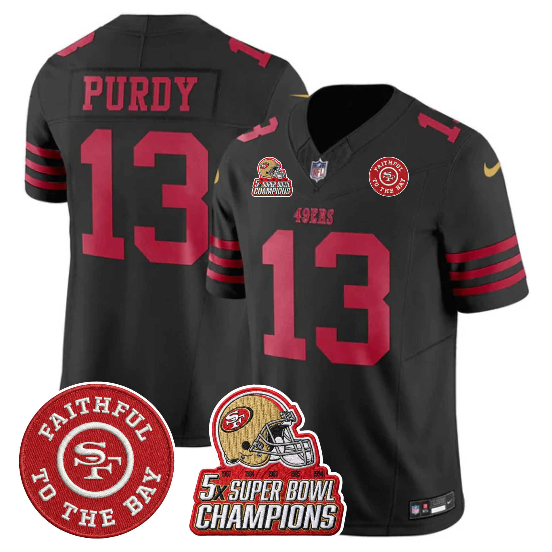 49ers 5x Champs & Faithful To The Bay Patch Vapor Limited Jersey - All Stitched