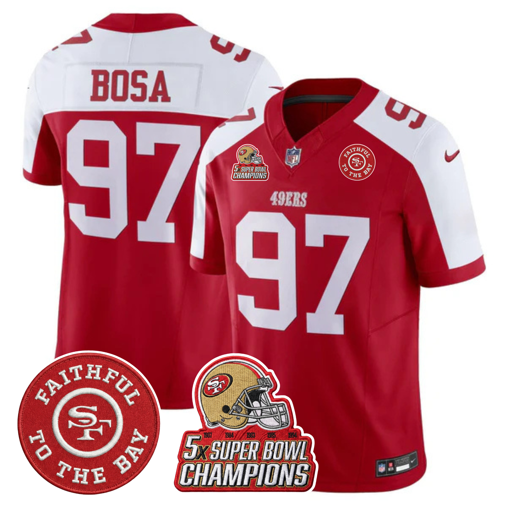 49ers 5x Champs & Faithful To The Bay Patch Vapor Limited Jersey - All Stitched